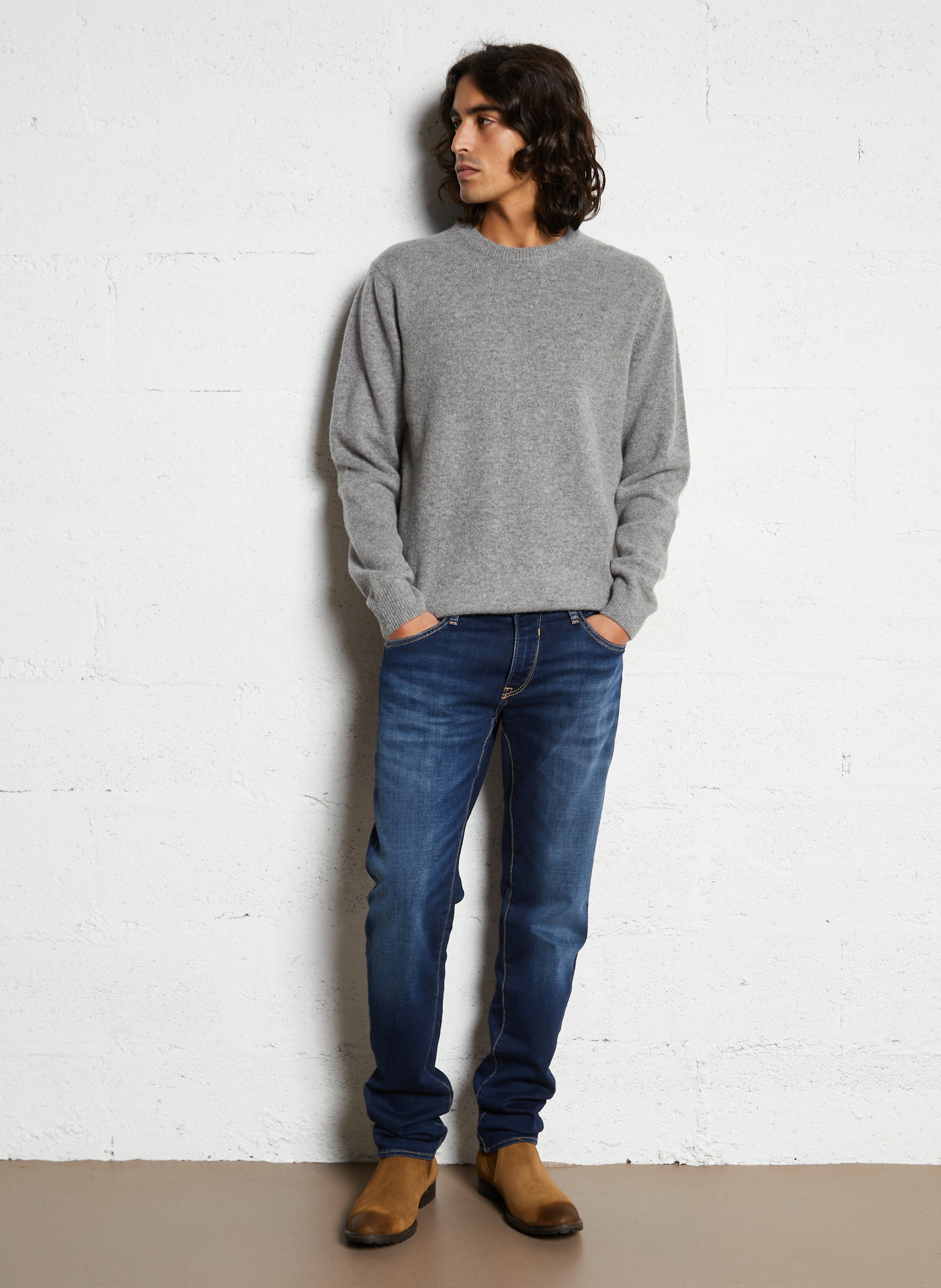 Effen trui van wolmix met lange mouwen en kant CASUAL FRIDAY Grijs