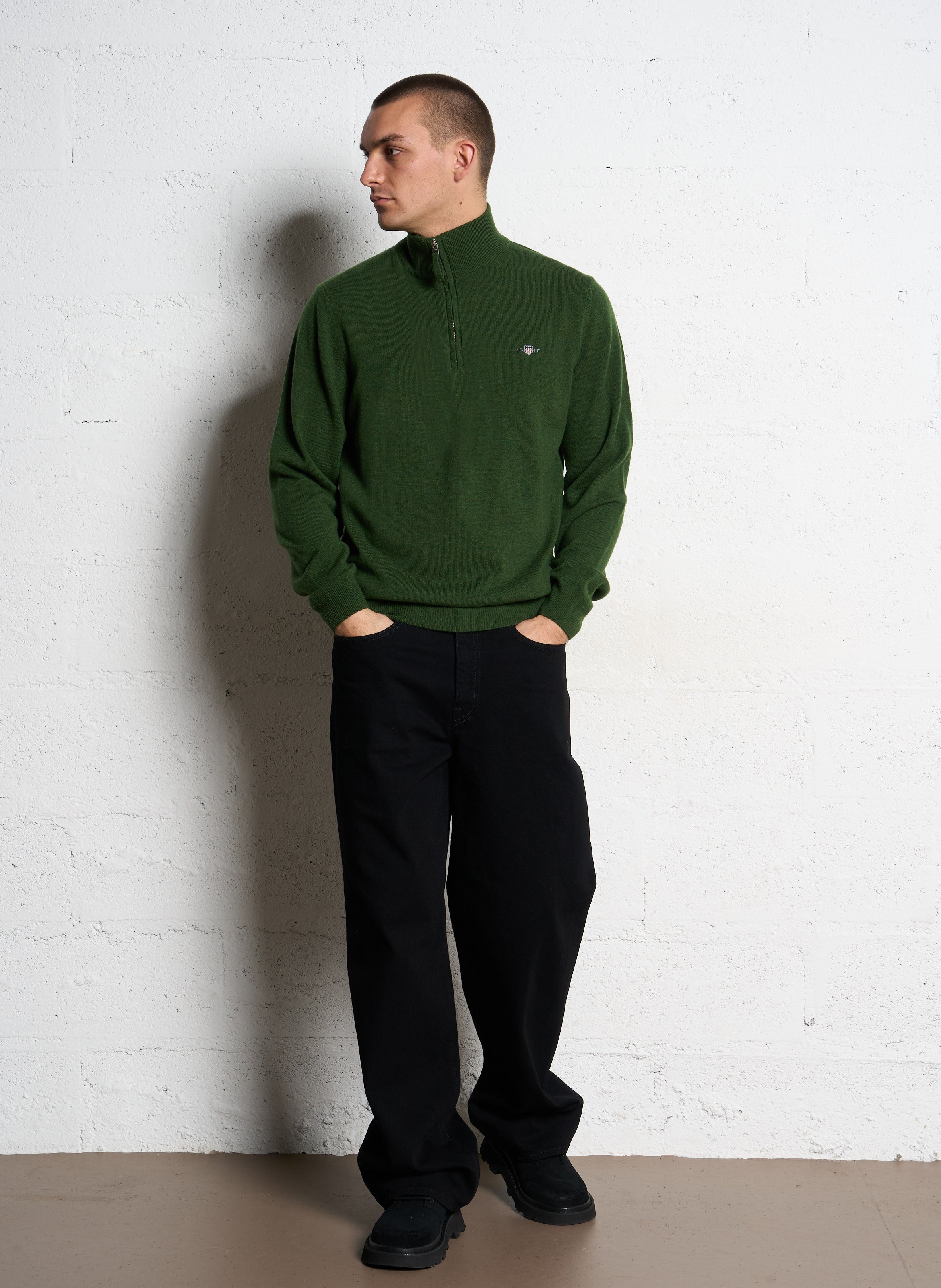 High-neck wool sweater with zip GANT Green
