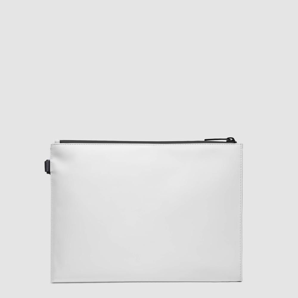 Water-repellent canvas clutch with compartment for iPad® 11 and pocket for AirPods® PIQUADRO White