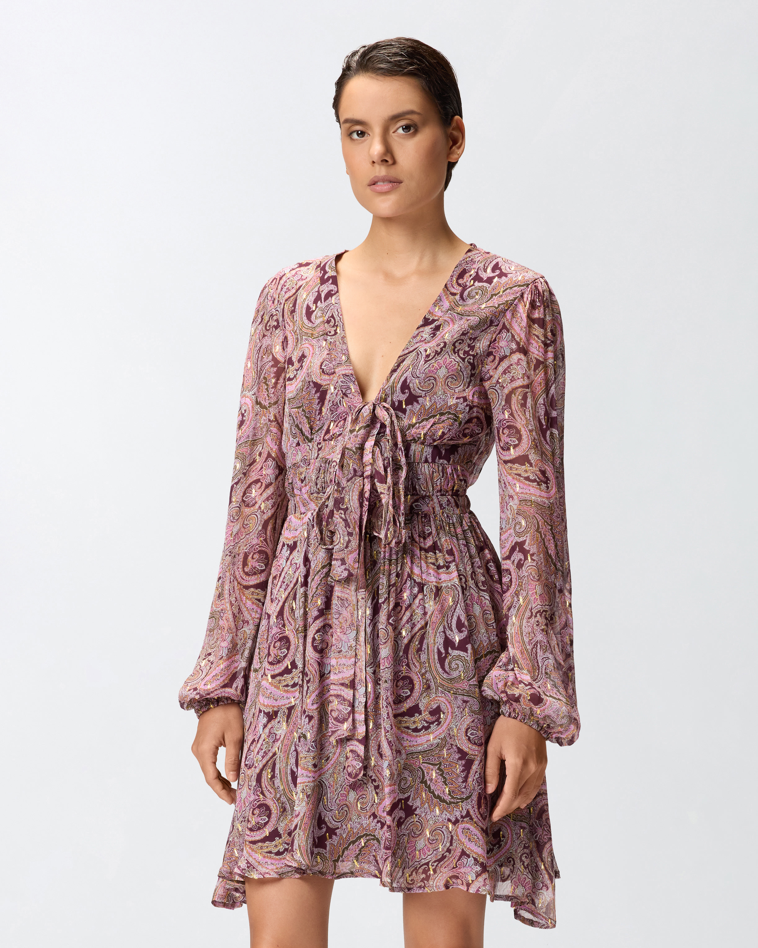 Short dress with metallic cashmere print PINKO Pink