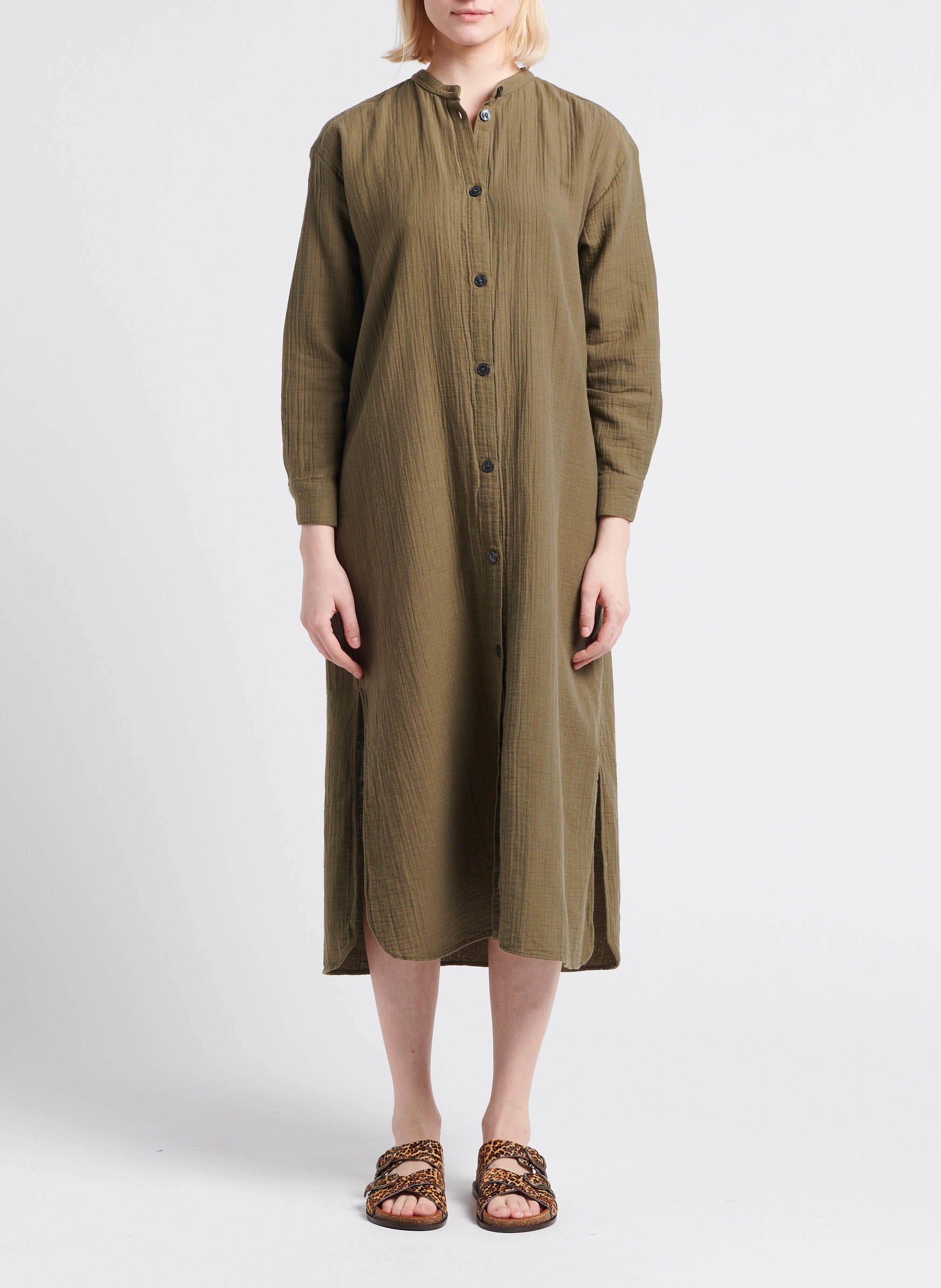 Robe midi col rond en coton  BONTON Kaki