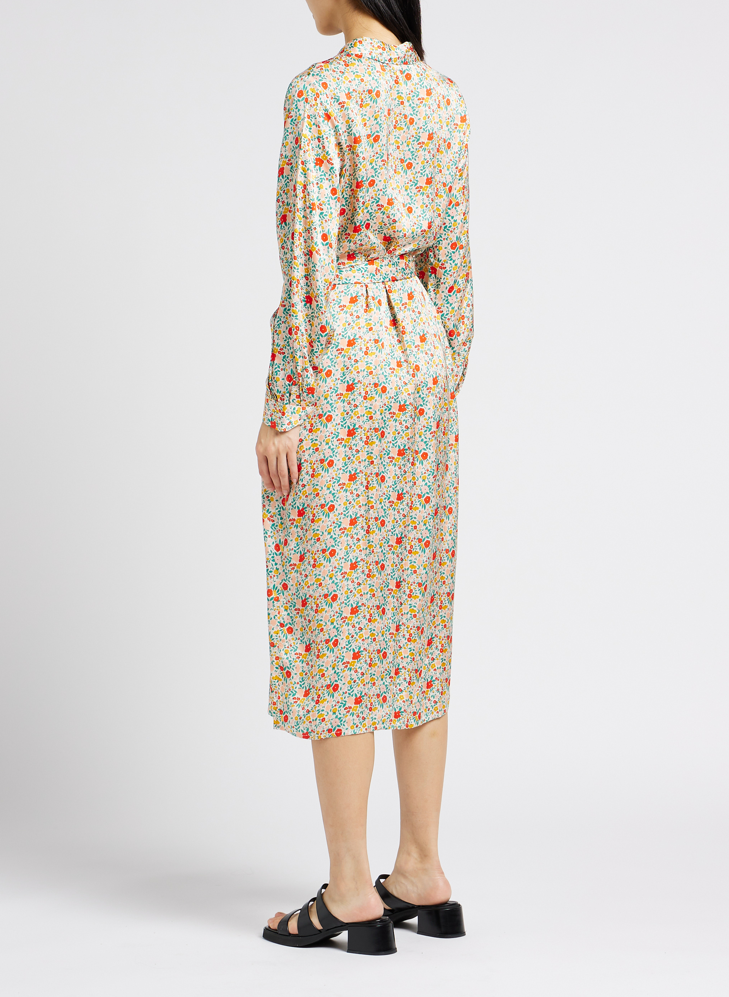 Maxikleid mit klassischem Kragen und Blumenprint OBJECT Beige