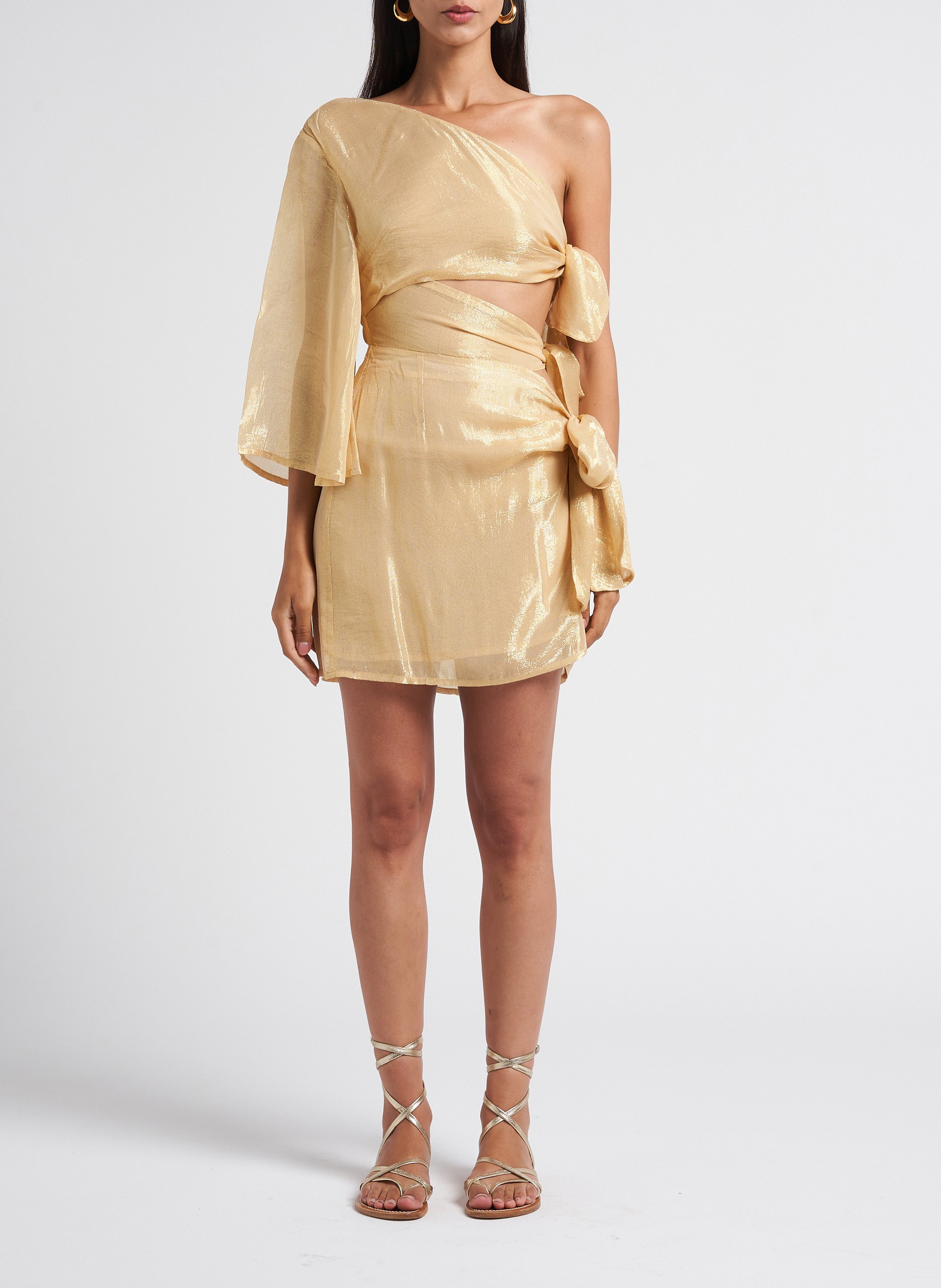 Asymmetrisches Kurzkleid mit Metallic-Garn SUNDRESS Beige