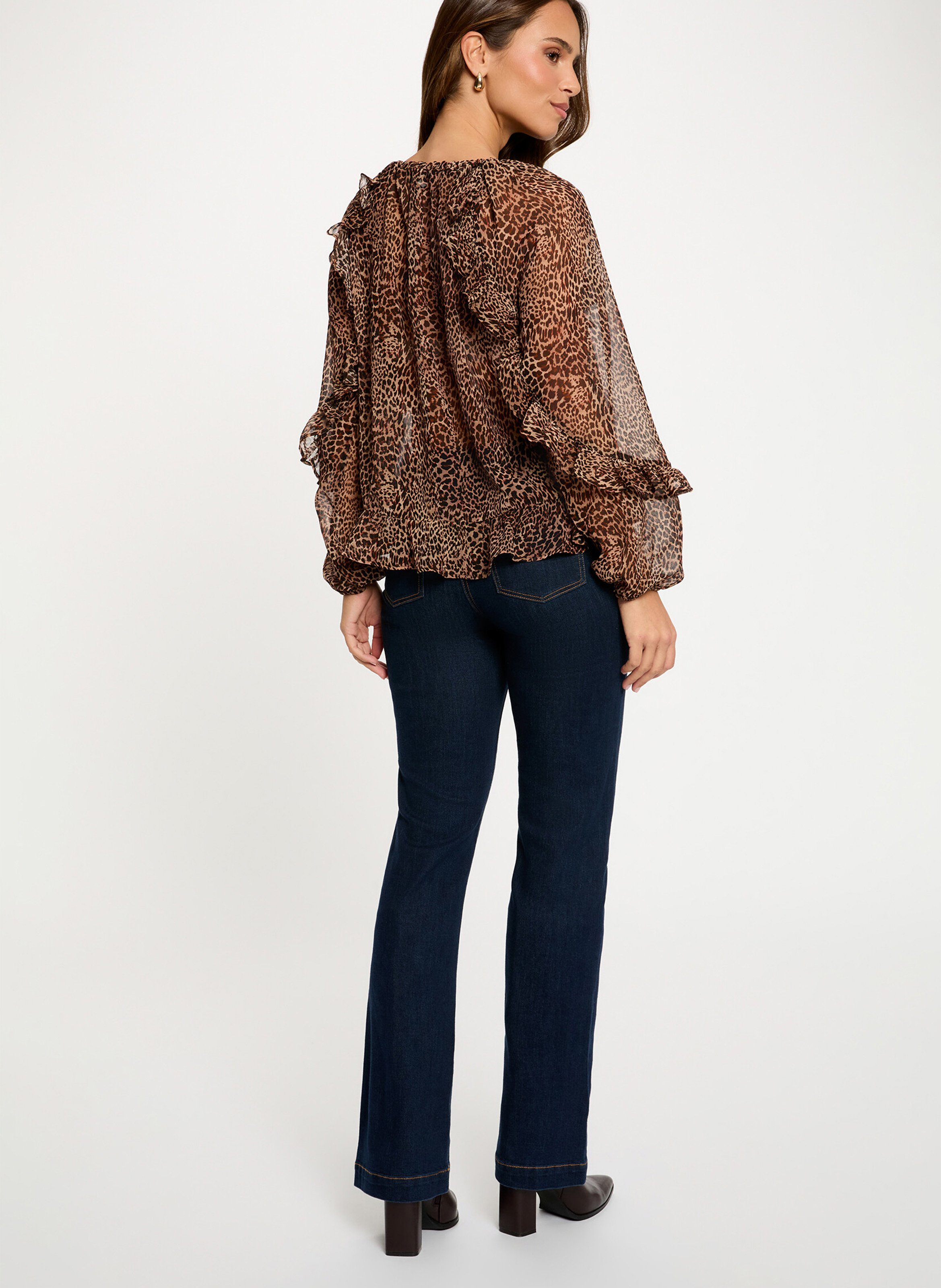 Flowy Leopard Print Ruffle Blouse MORGAN Multicolored