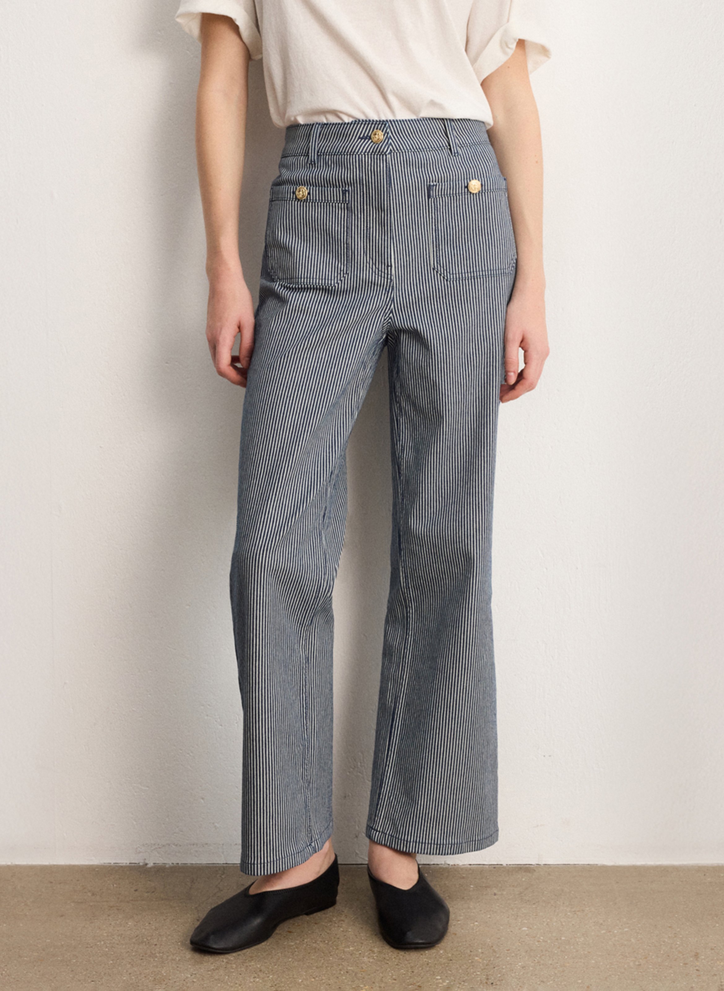 Jean évasé taille haute en coton mélangé PABLO Bleu