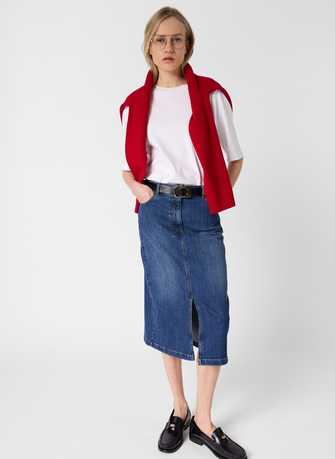 Midi-Rock aus einfarbigem Denim GERARD DAREL Blau