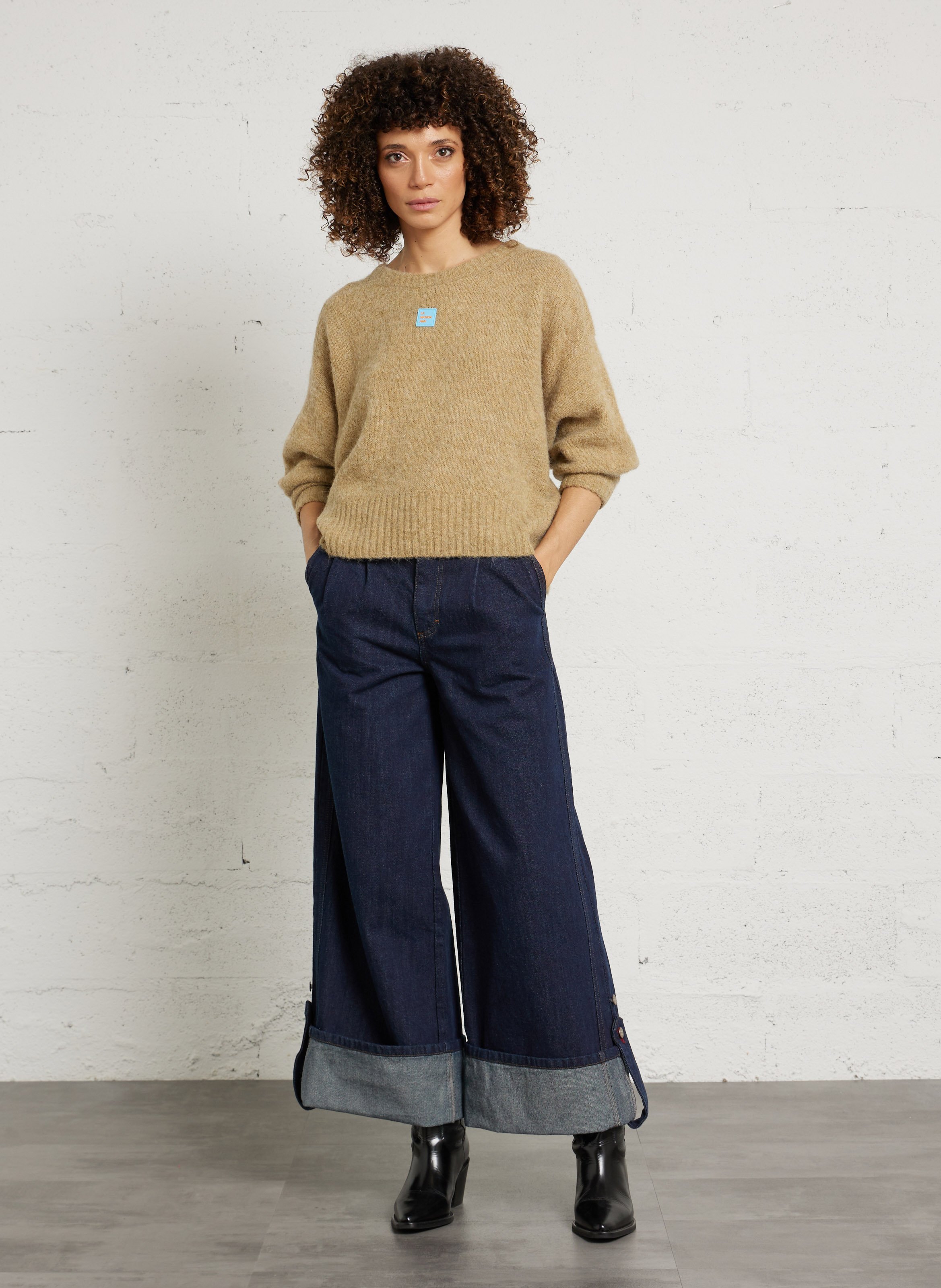 Oversize round-neck knit sweater AMERICAN VINTAGE Beige