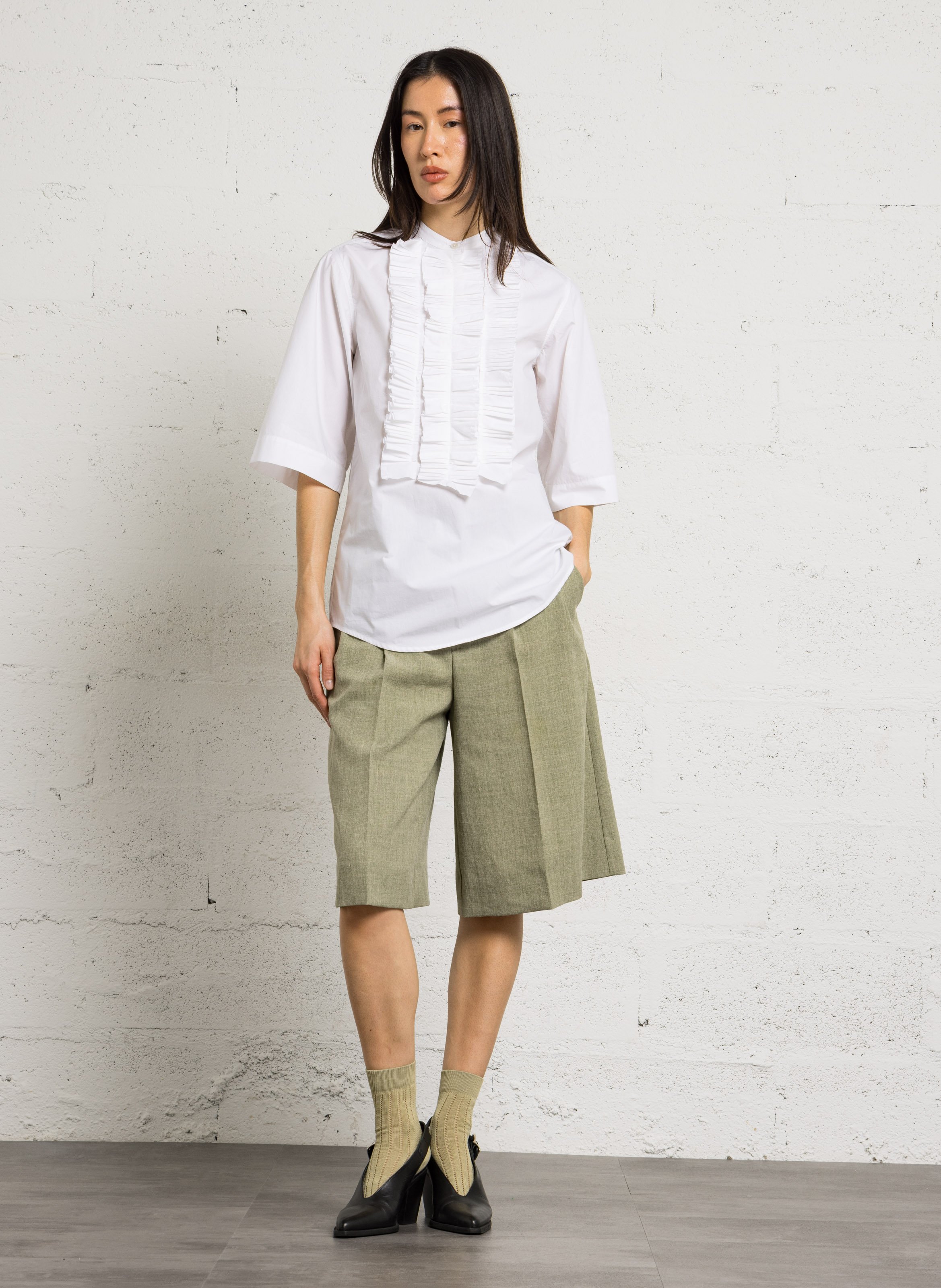 Round neck frilled blouse LAURENCE BRAS White