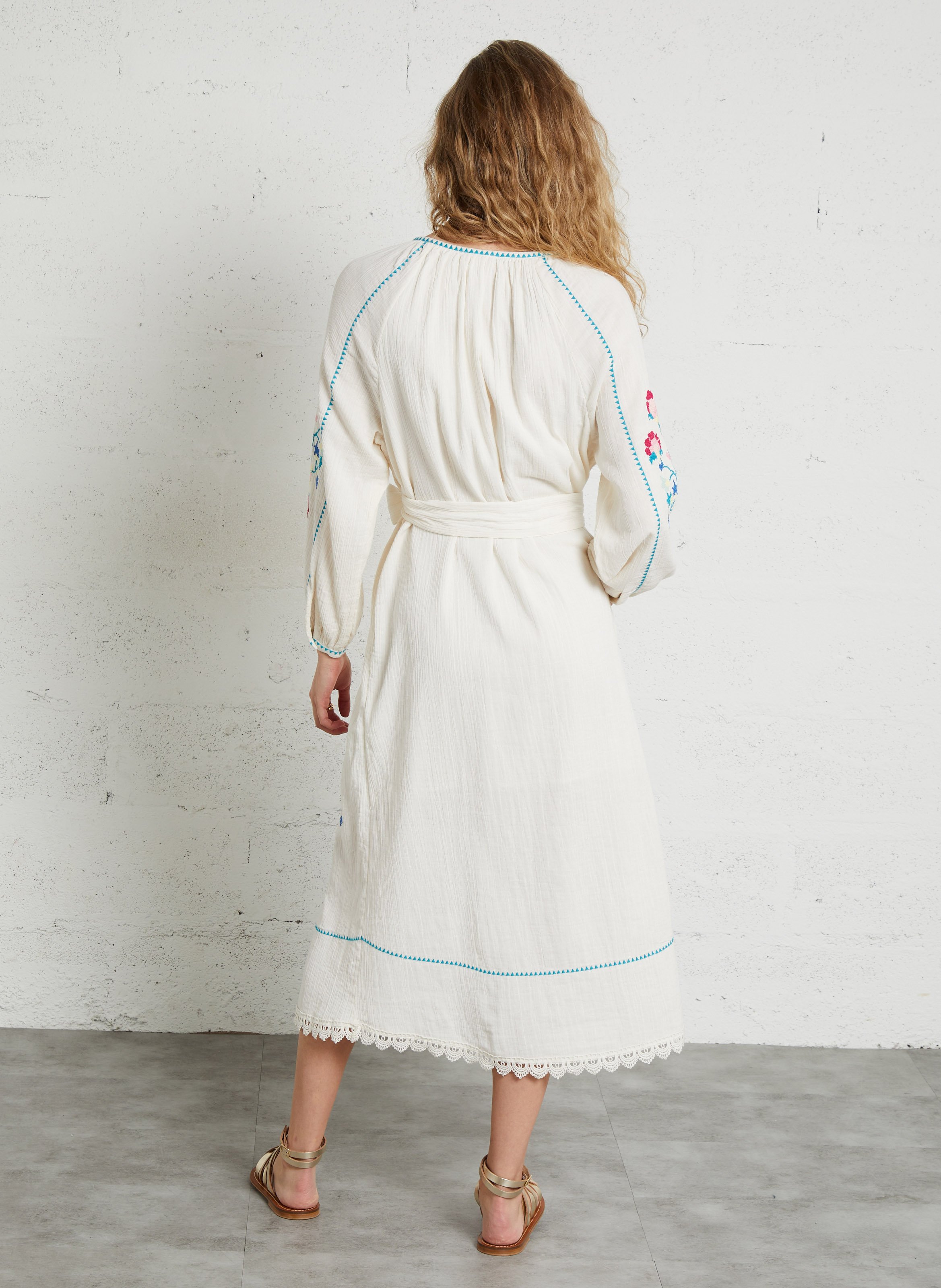 Embroidered organic cotton midi dress LOUISE MISHA White