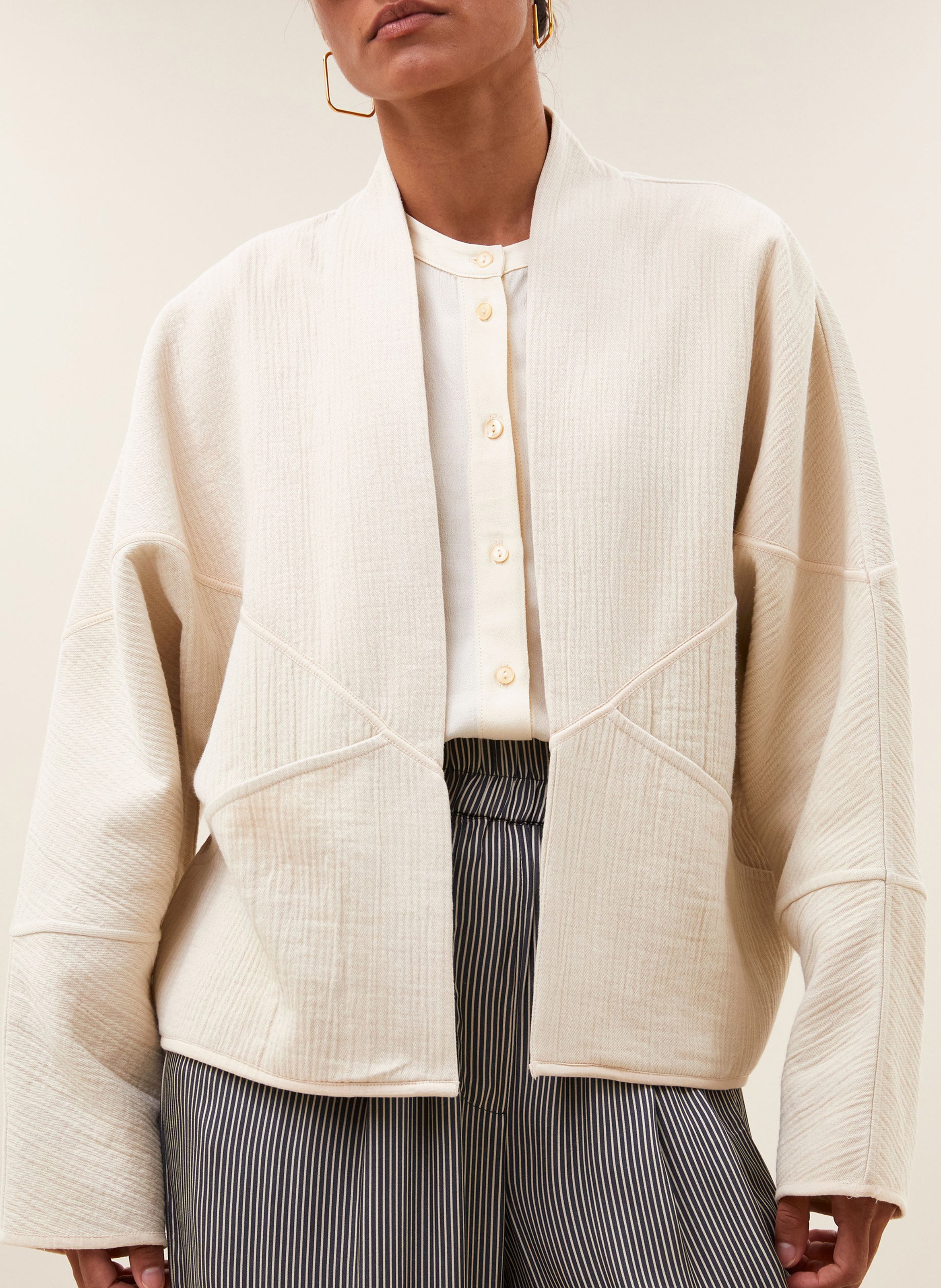 Veste sans col en coton BY BAR Beige