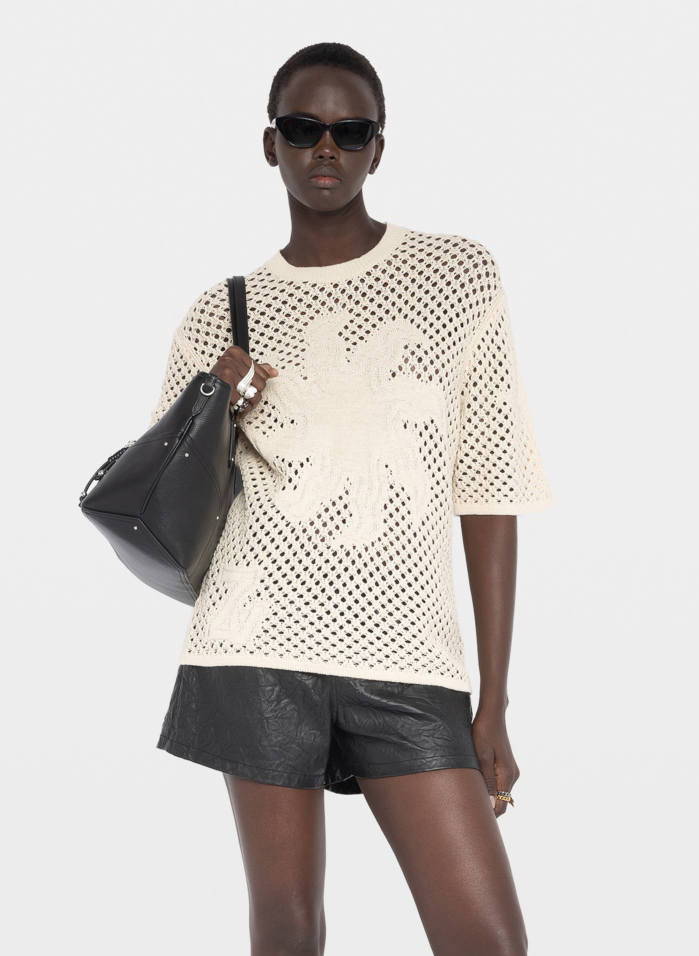 Pull droit col rond en lin et coton mélangé ZADIG&VOLTAIRE Blanc