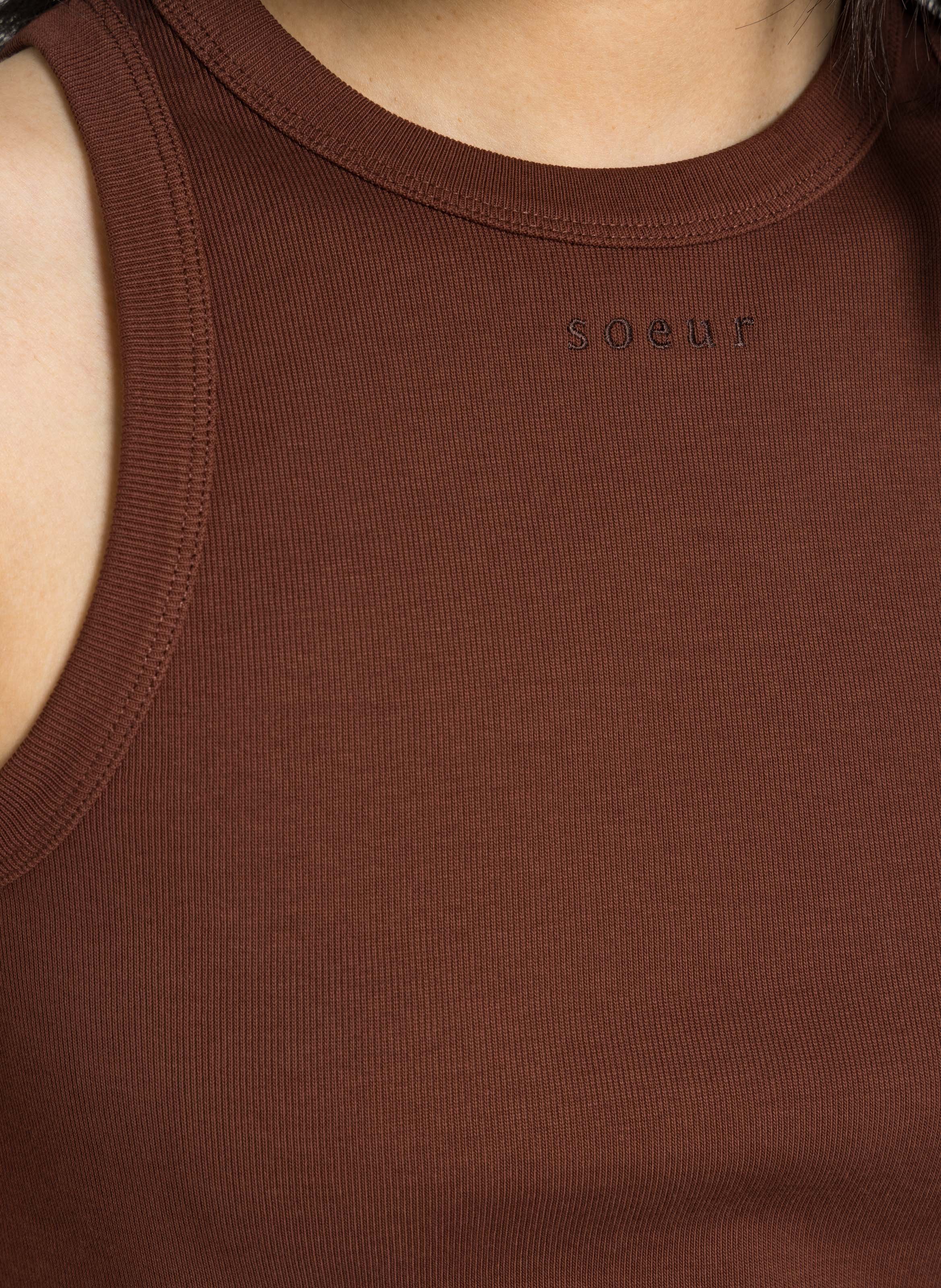 Straight tank top in recycled cotton SOEUR Brown