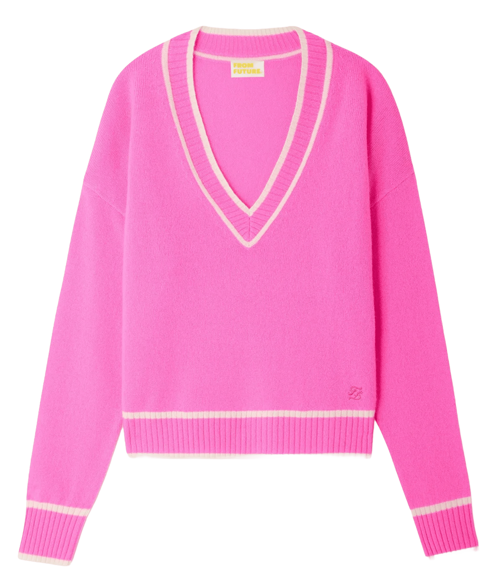 Pull droit col V en cachemire FROM FUTURE Rose