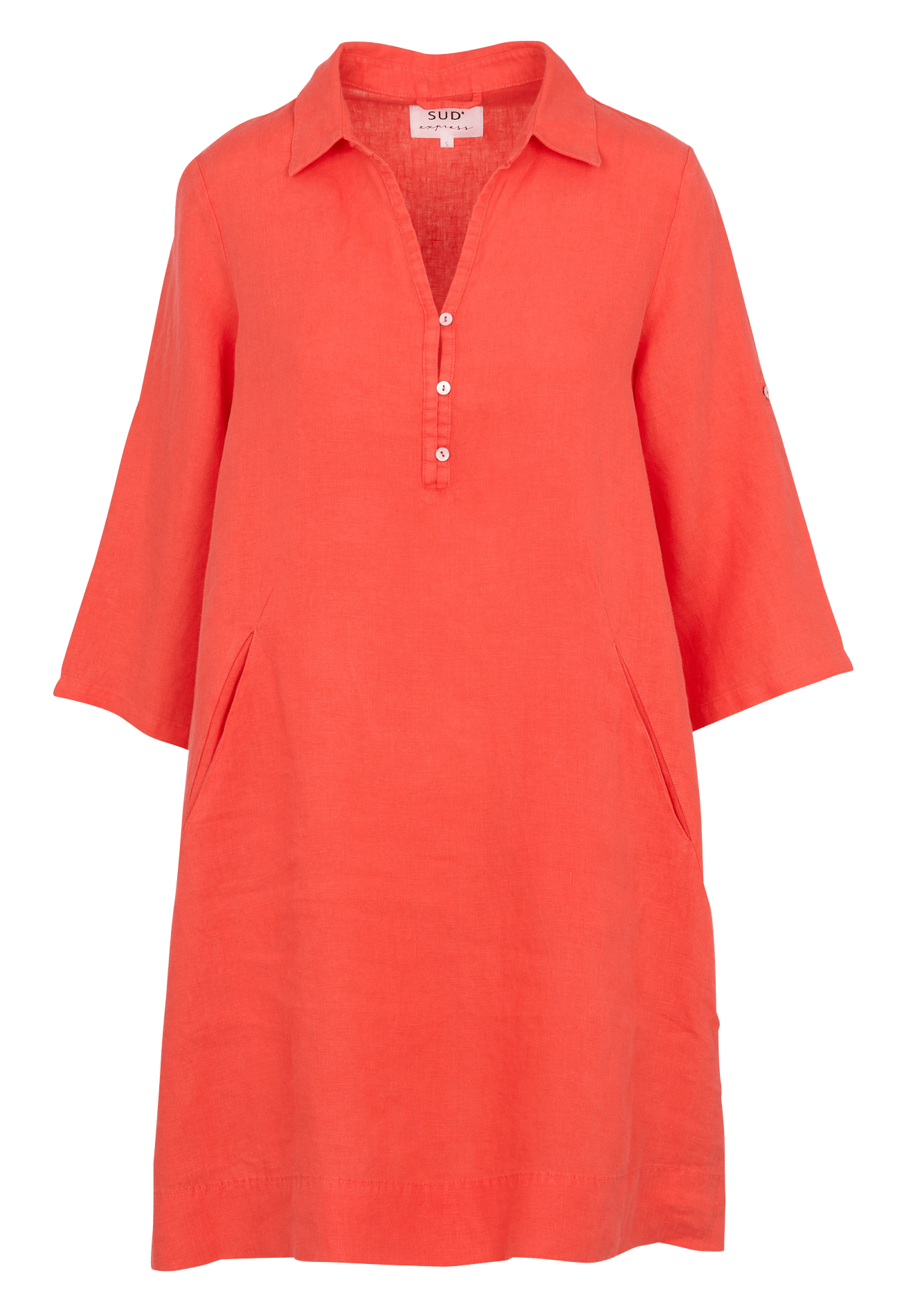 Robe midi col V en lin SUD EXPRESS Rouge
