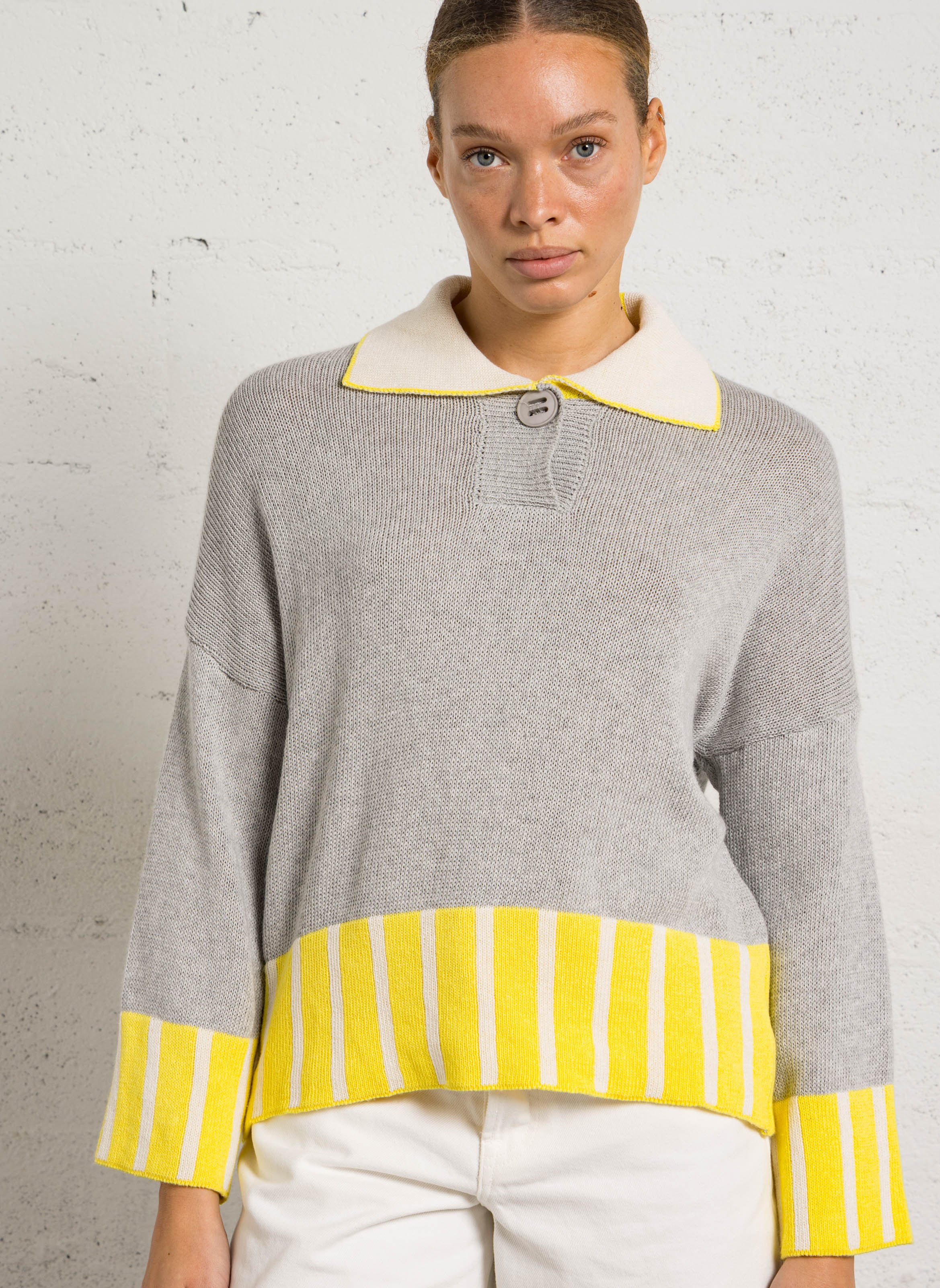 High-neck cotton-blend sweater DR BLOOM Silver