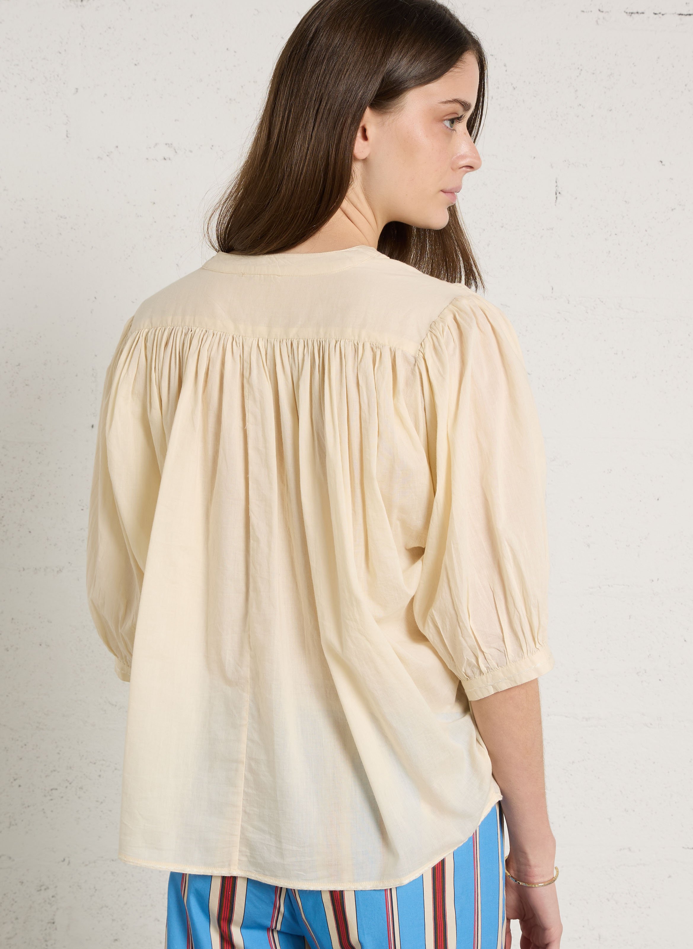 Loose-fit cotton shirt with mandarin collar DIEGA Beige