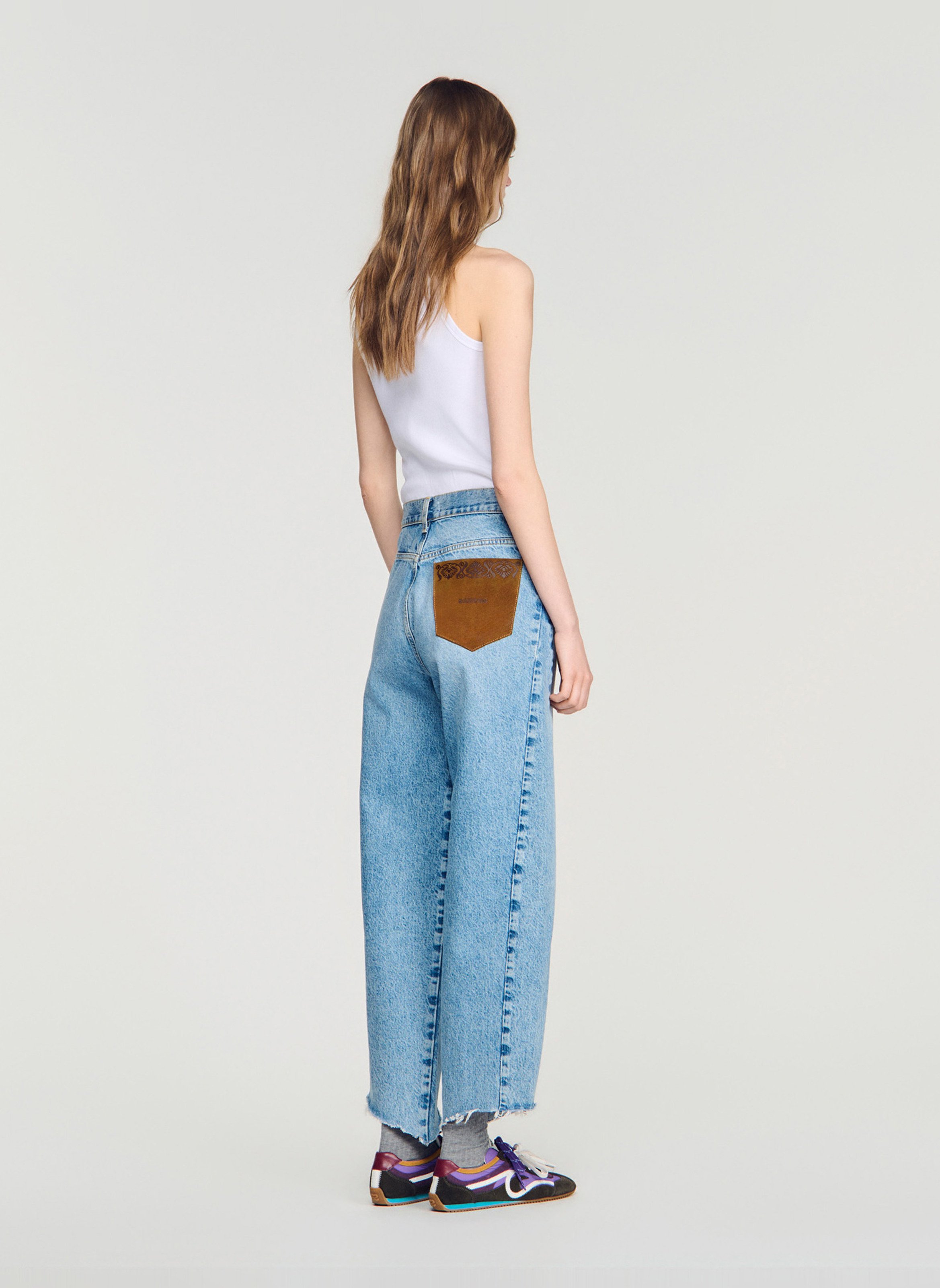 Hoge taille wijd uitlopende jeans met uitsparingen SANDRO Blauw