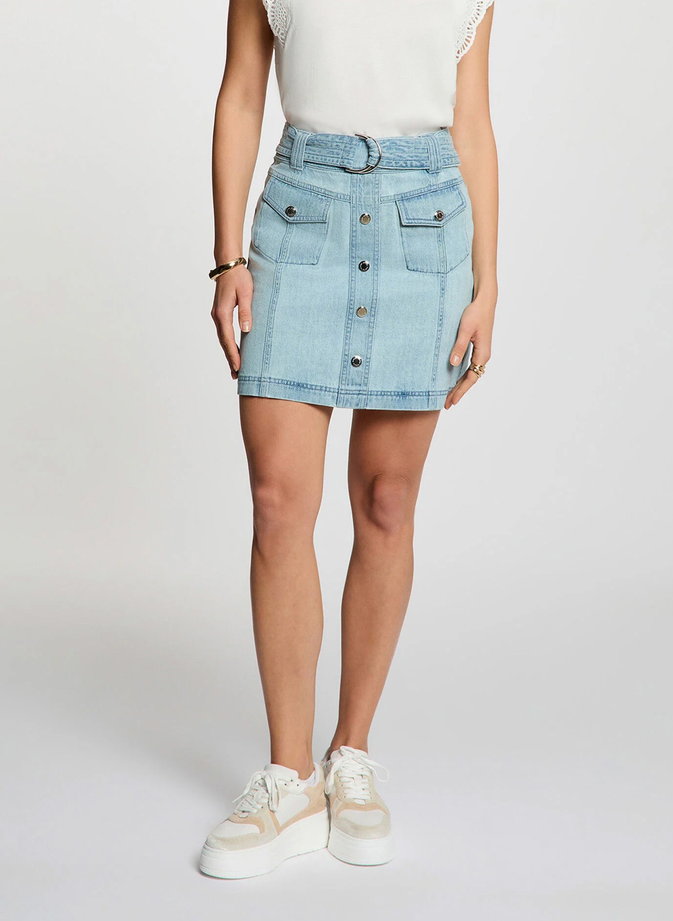 Halflange rok van spijkerstof met hoge taille MORGAN Blauw