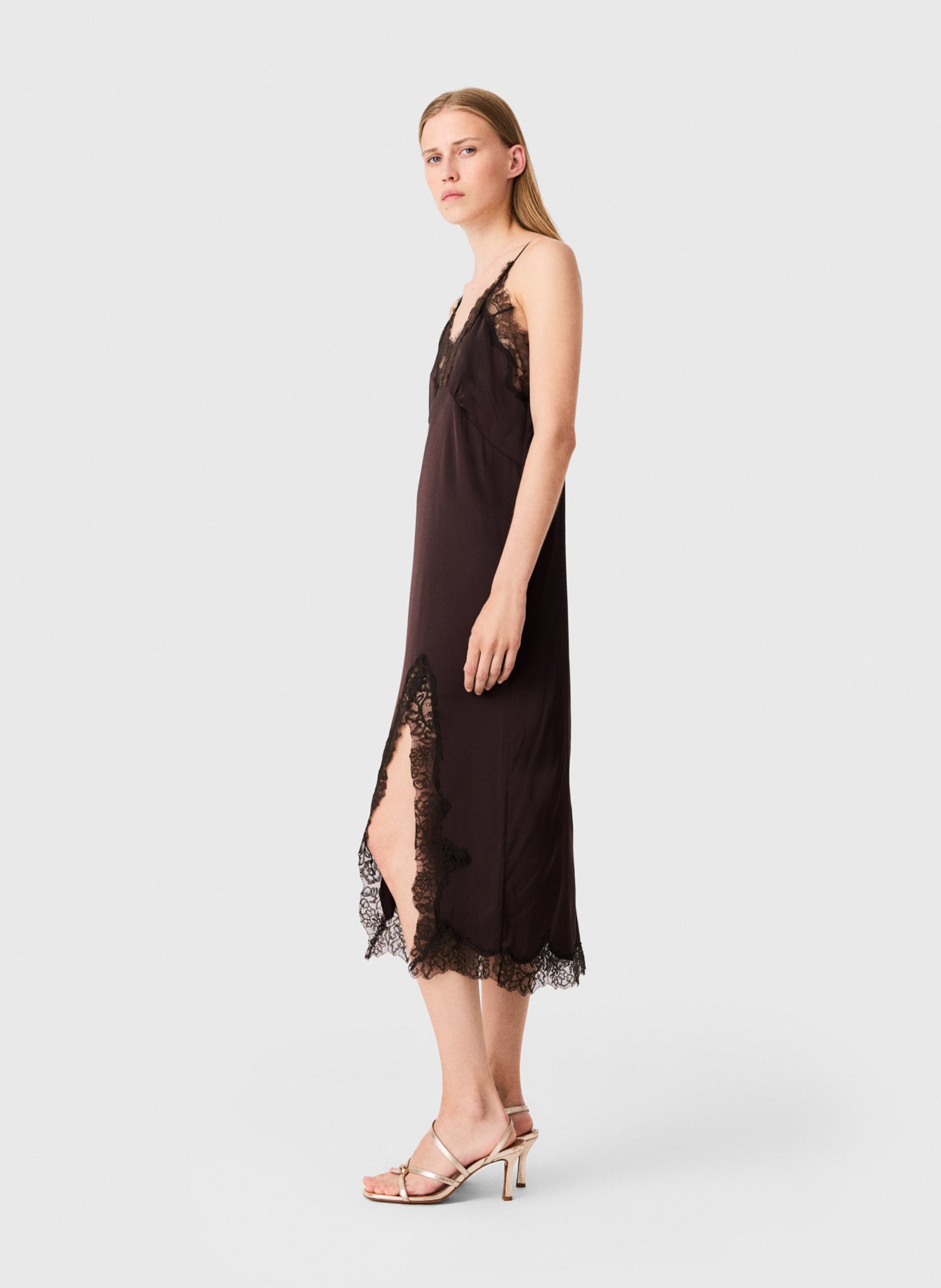 Lace V-neck midi dress MAJE Brown