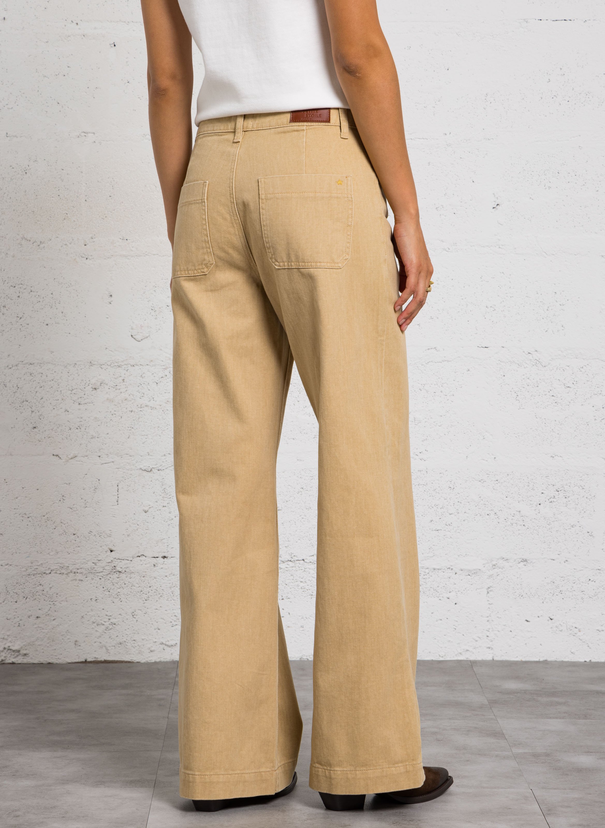 Pantalon droit à jambes larges en coton LA PETITE ETOILE Beige