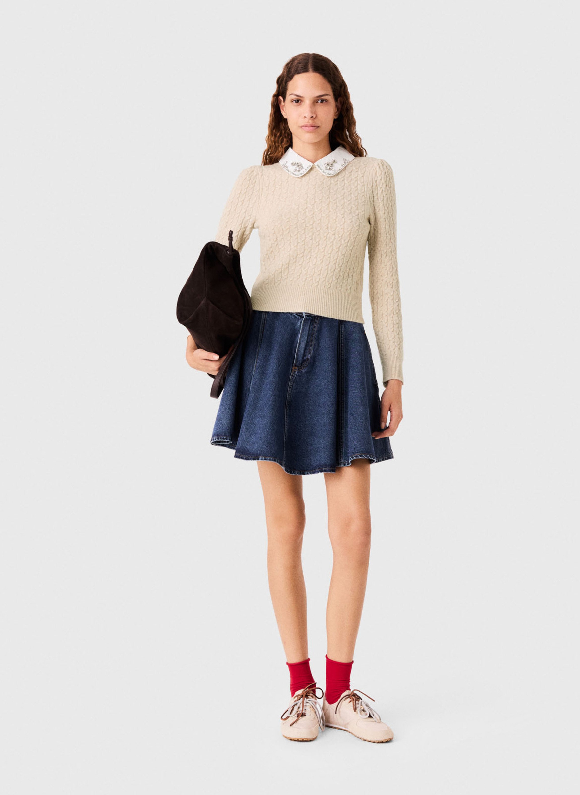 Pull col claudine en laine mélangée MAJE Beige