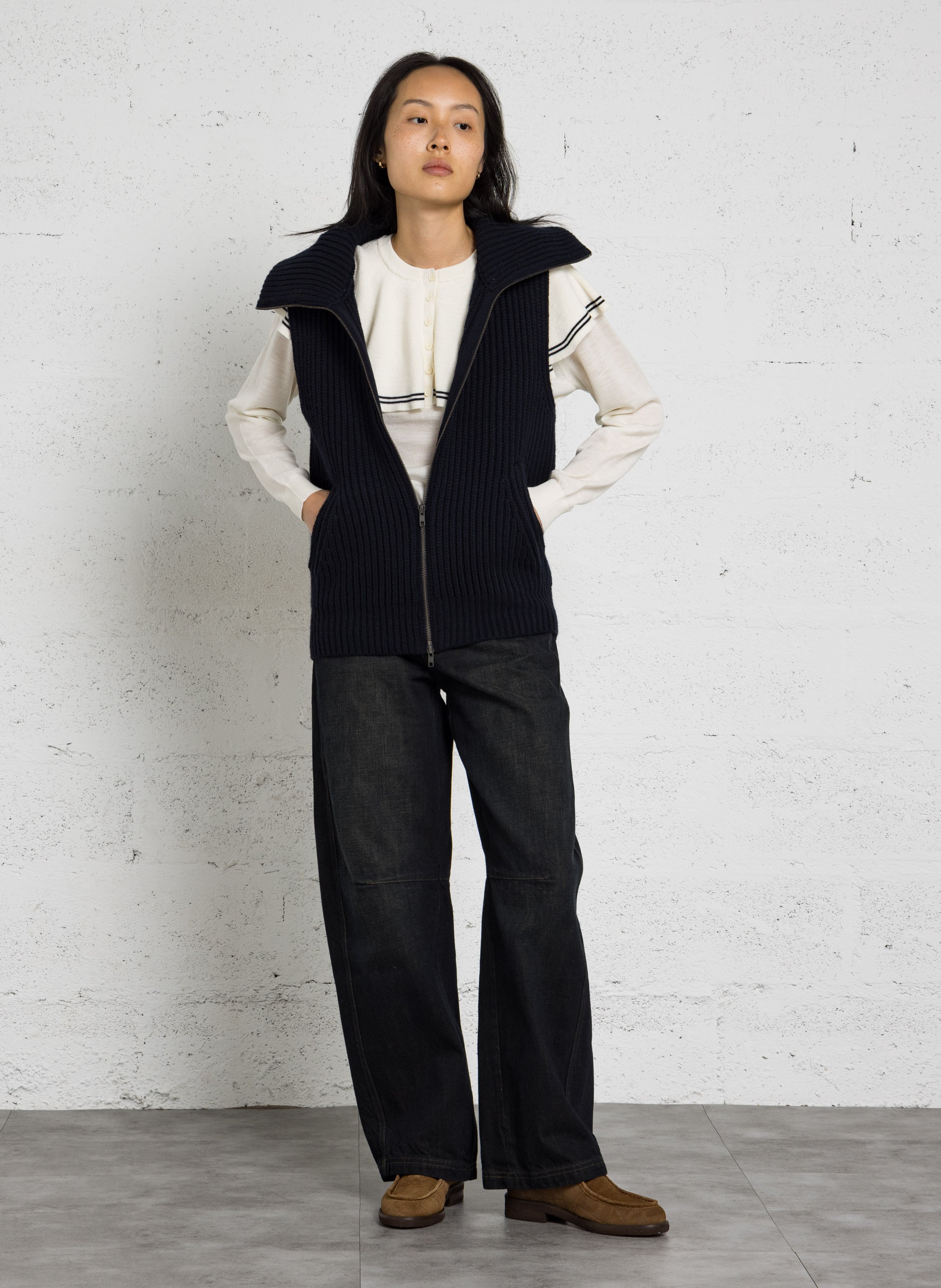 Straight ribbed wool vest SOEUR Blue