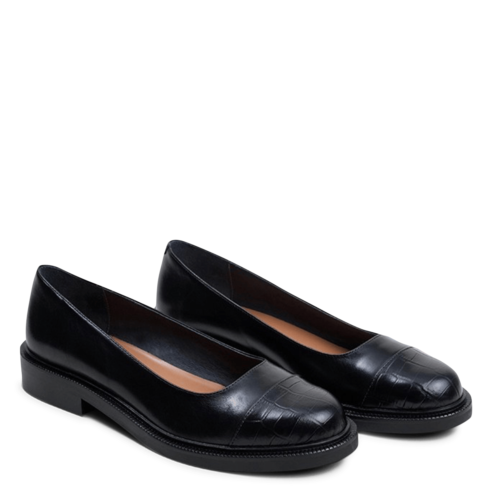 Flat crocodile-effect leather ballet flats JONAK Black
