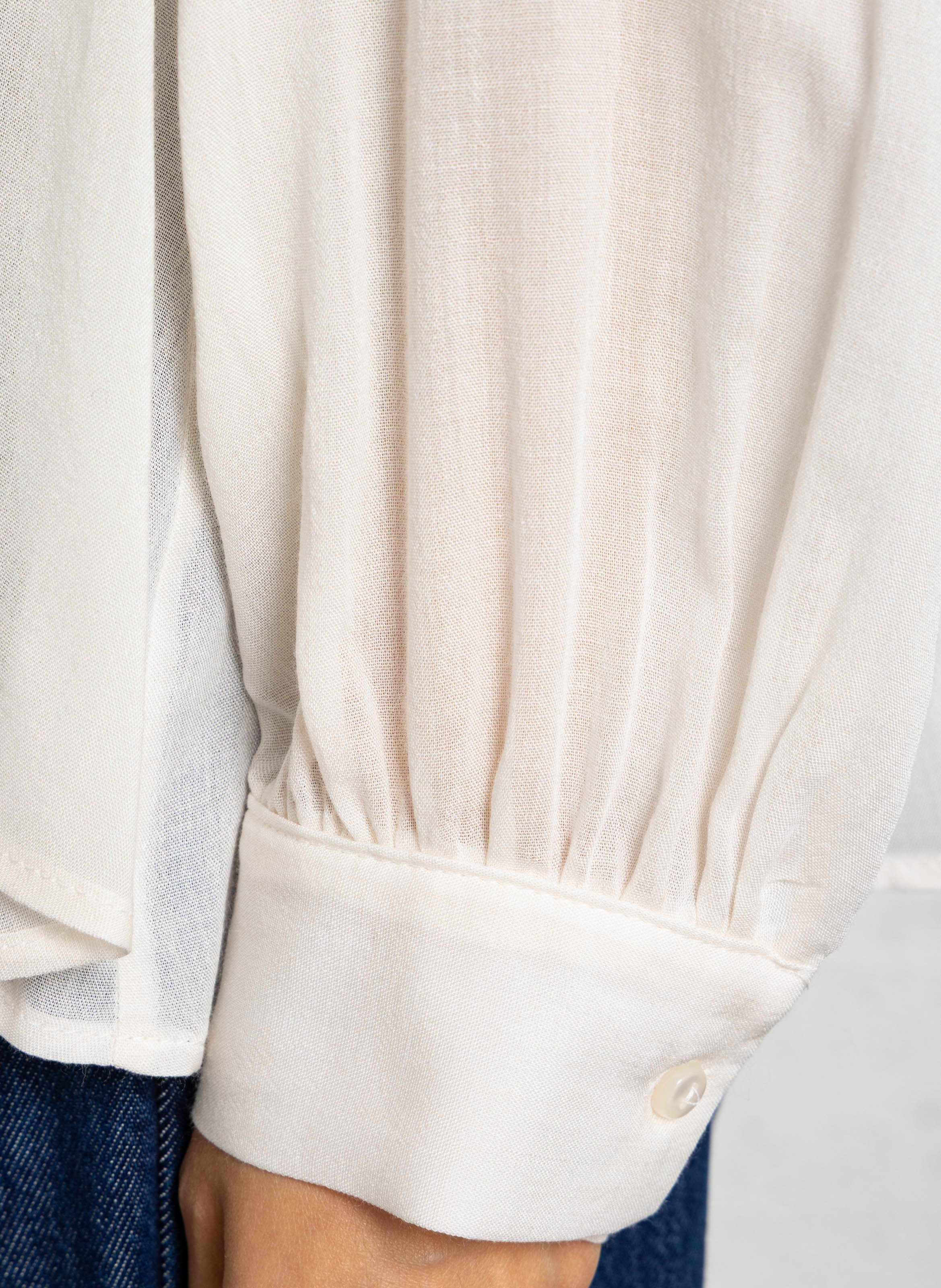 V-neck ruffled solid blouse PLEASE Beige