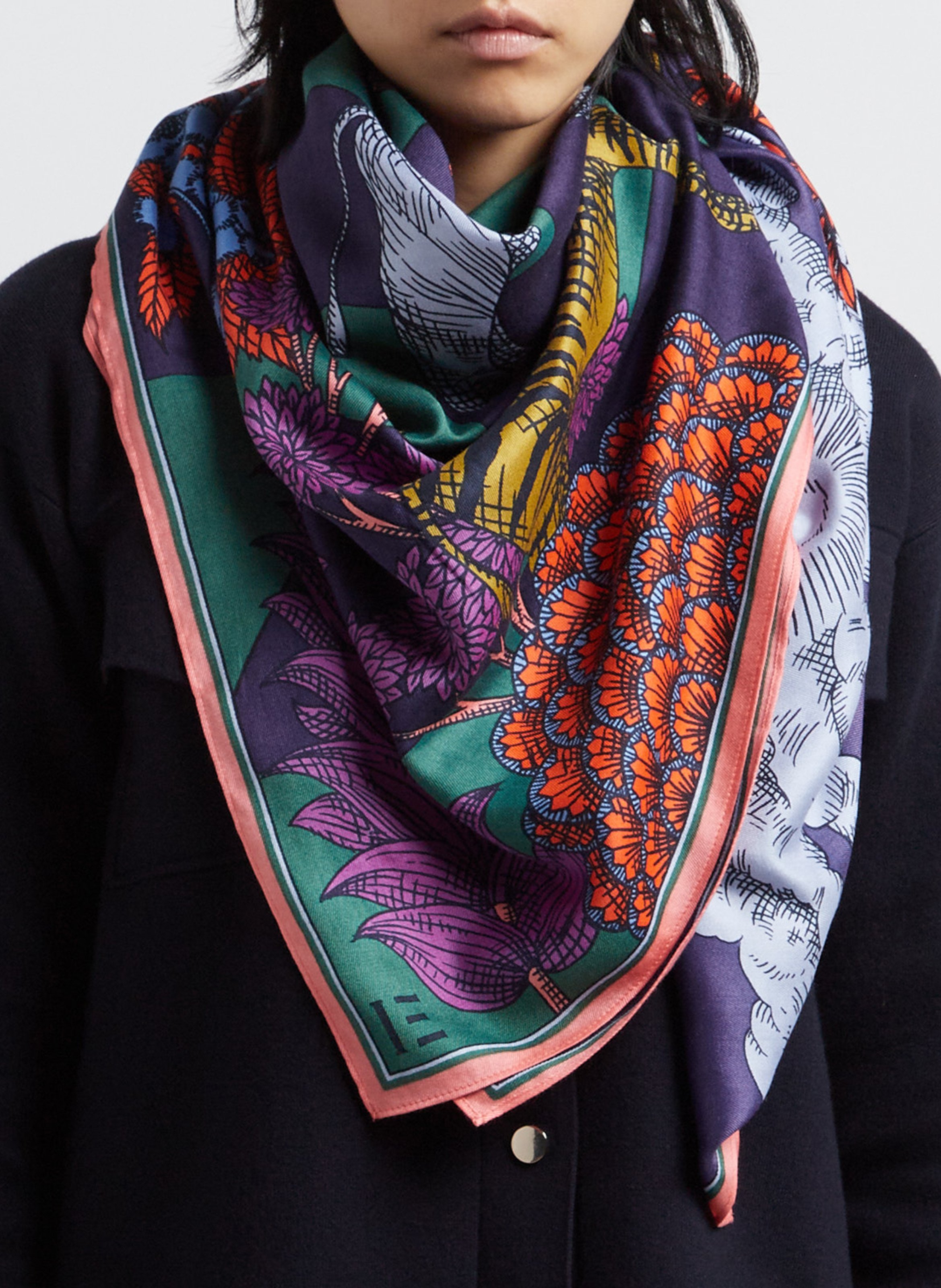 Foulard imprimé en soie mélangée  INOUI EDITIONS Vert