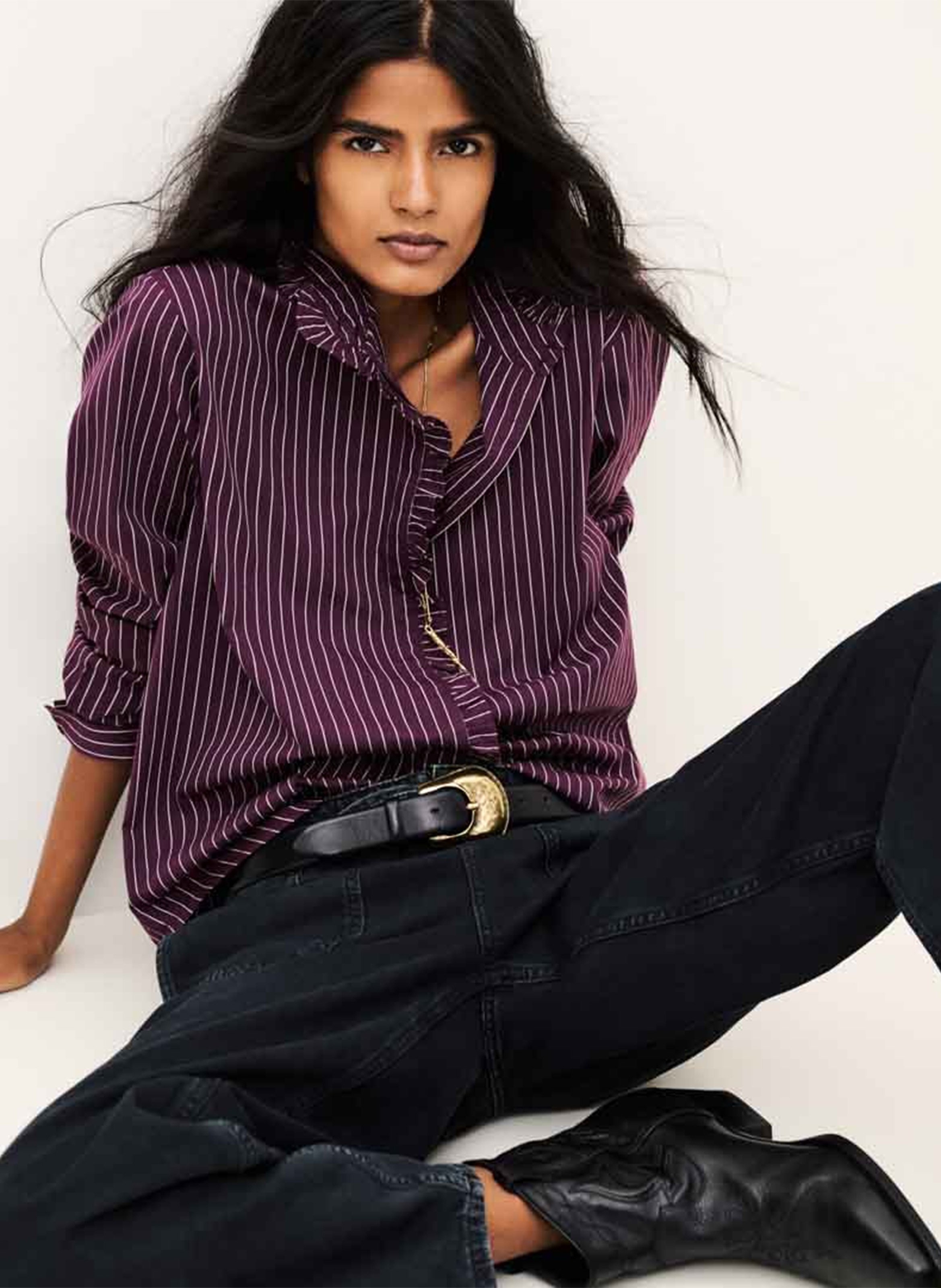 Chemise droite à rayures en coton BA&SH Prune