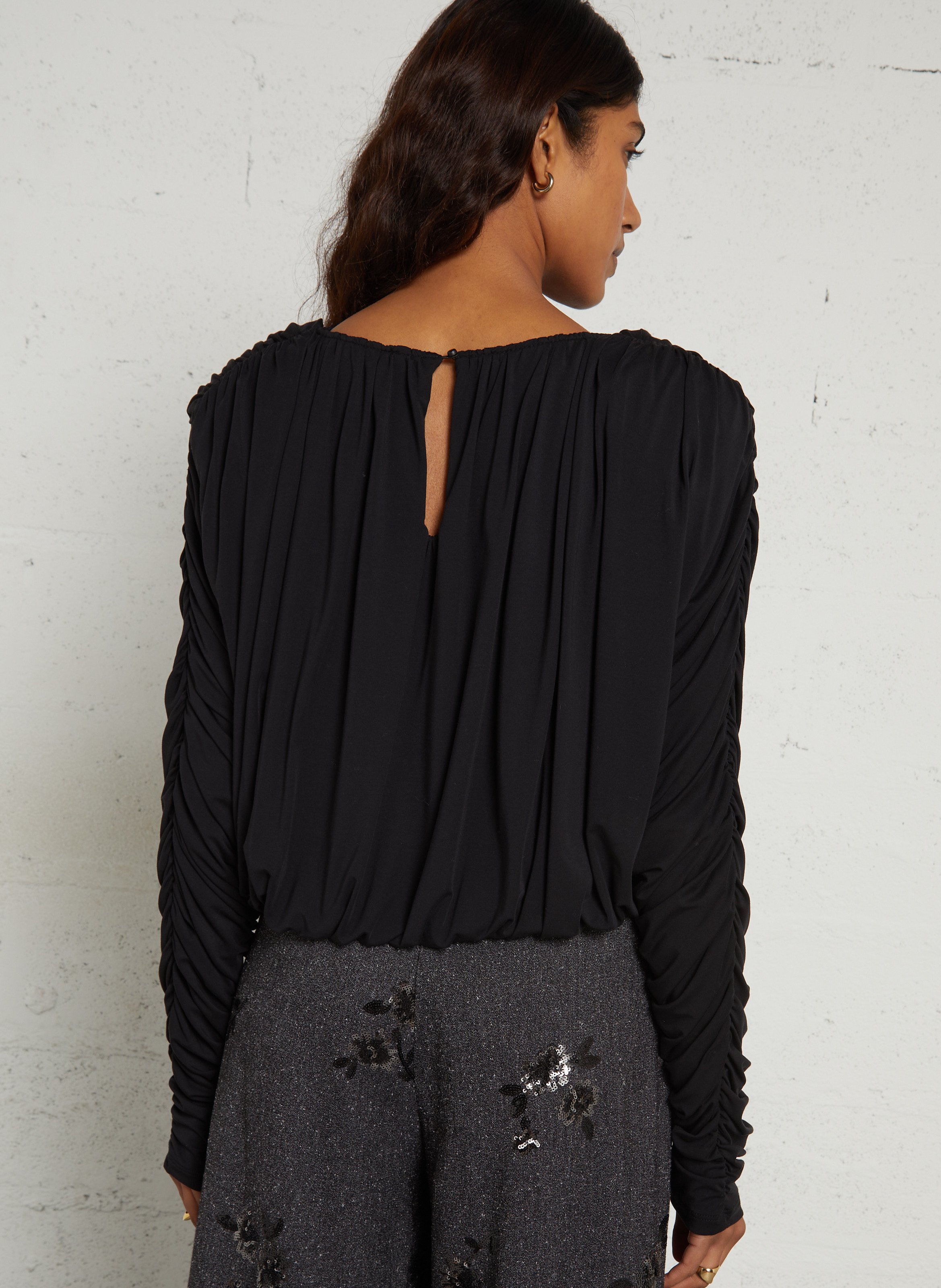 Top droit col rond plissé IMPERIAL Noir