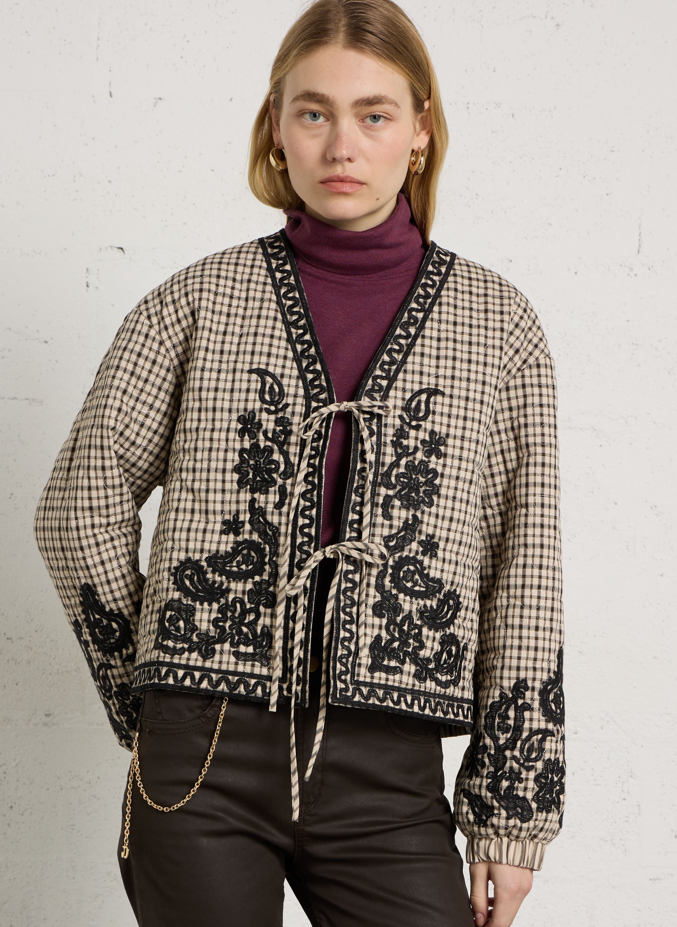 Veste droite à motif vichy en coton mélangé THE KORNER Beige