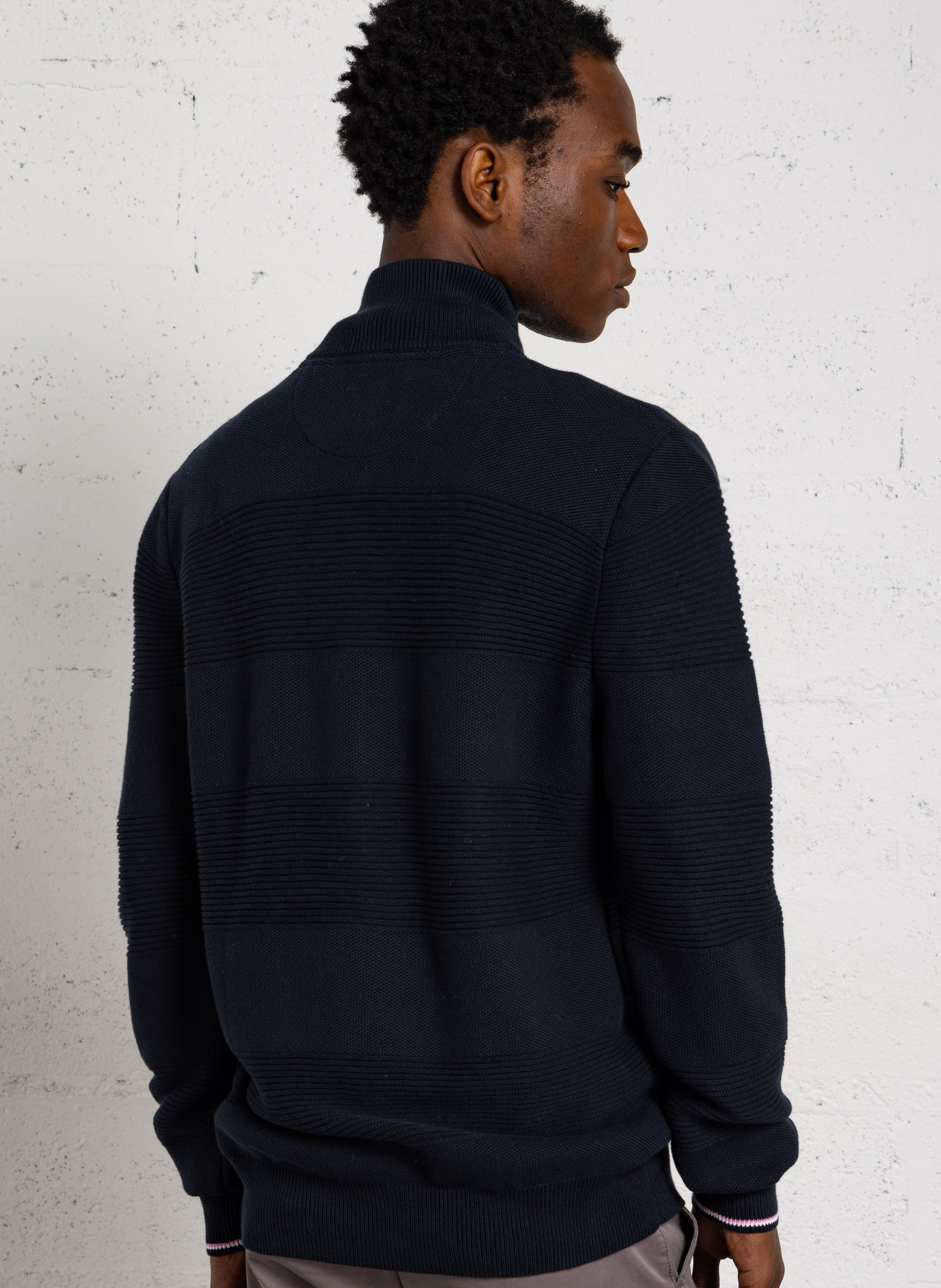 Straight zip-up stand-collar cardigan in a cotton blend EDEN PARK Blue