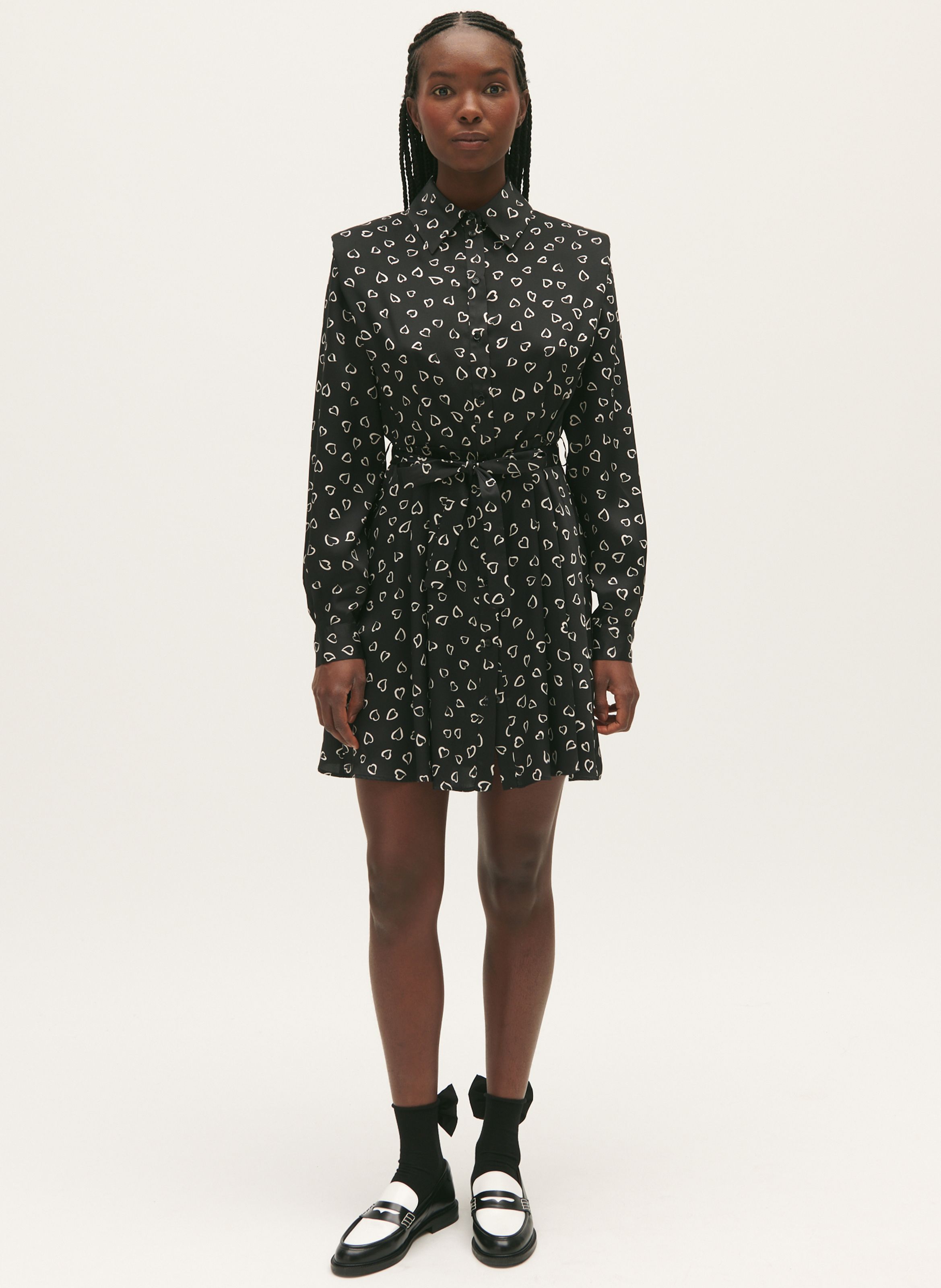 Straight Printed Shirt Dress With Classic Collar Print Fonce