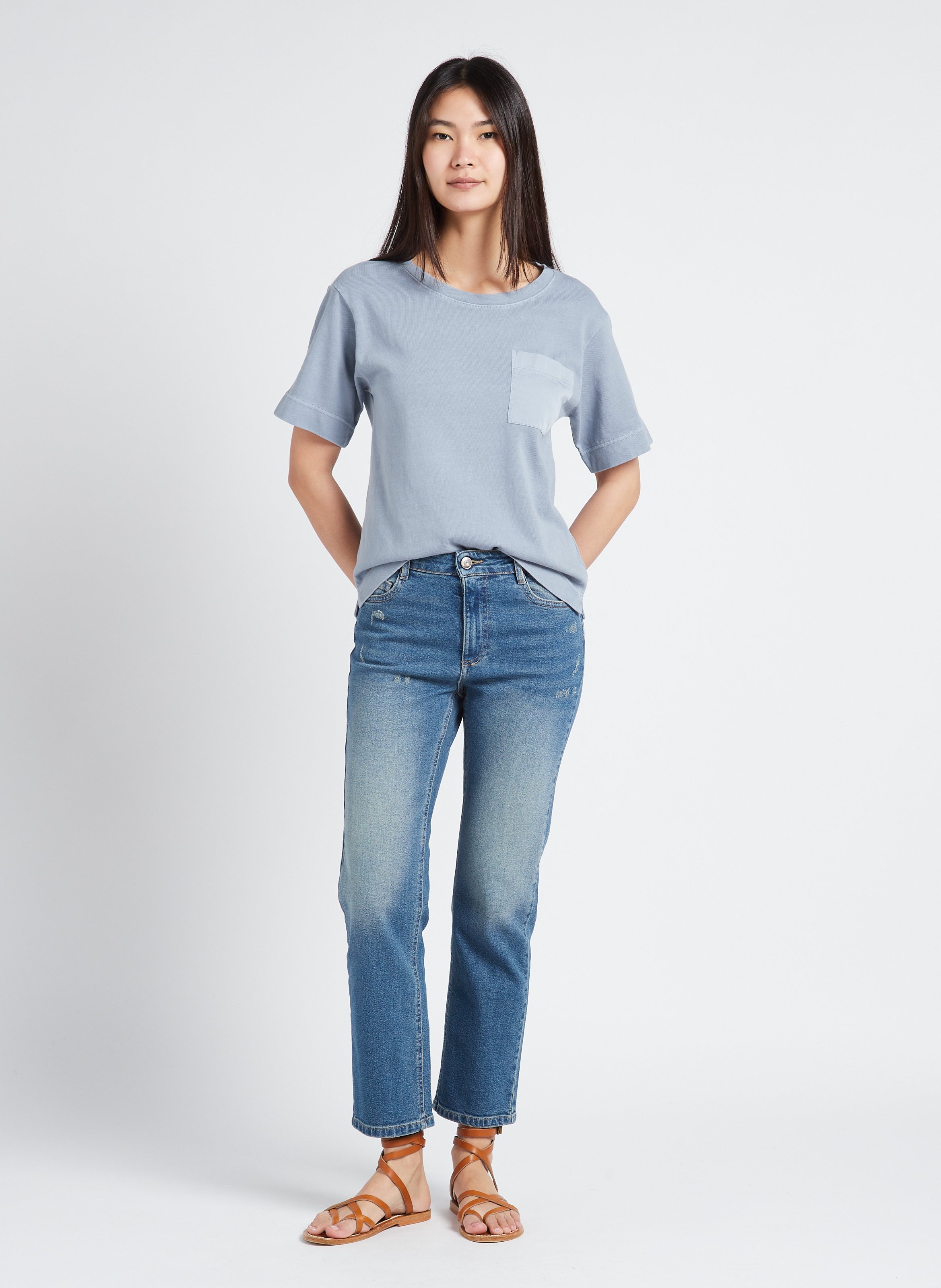 Gerade Geschnittenes Rundhals-t-shirt Aus Baumwolle Nordic Sea  