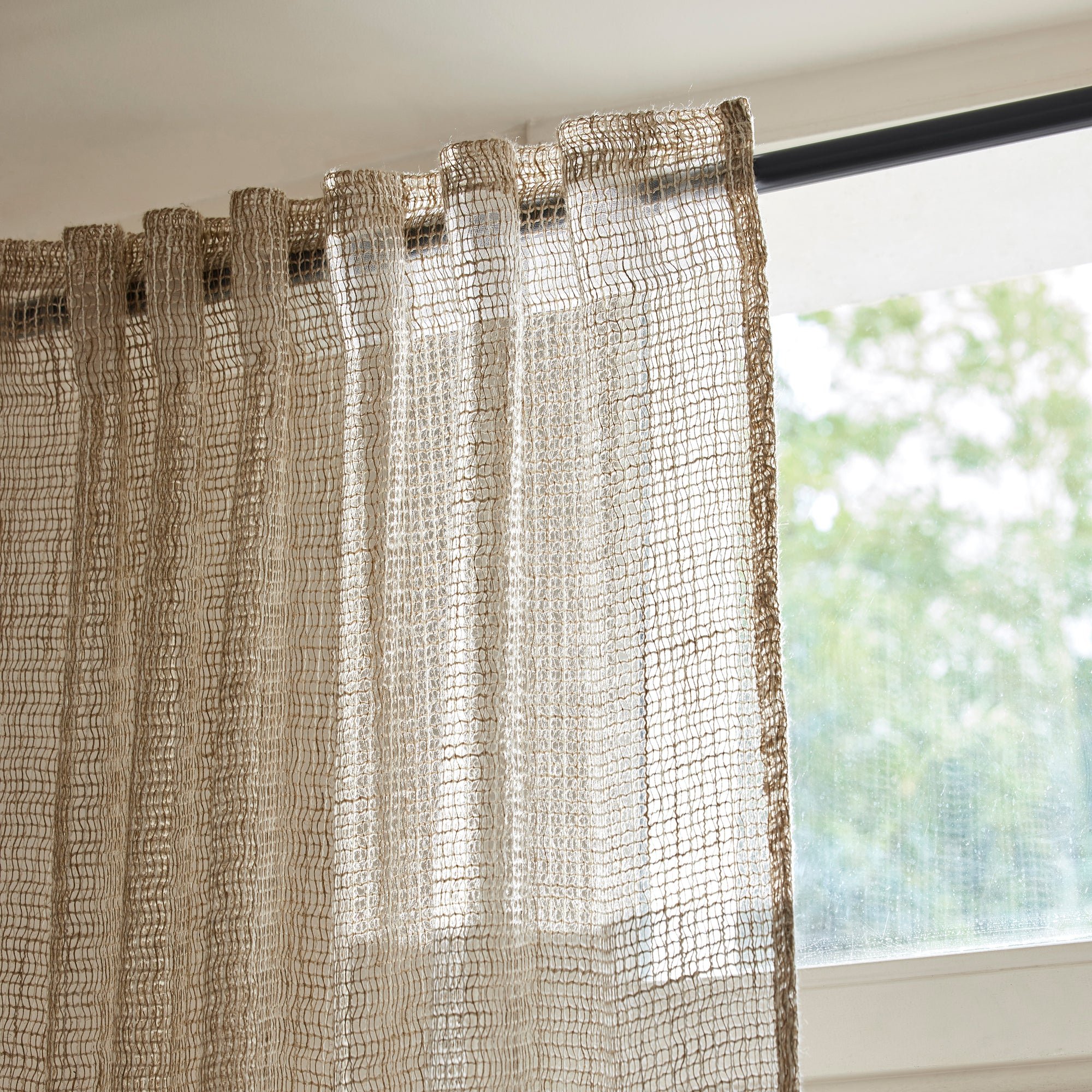 Net curtain with loops Beige