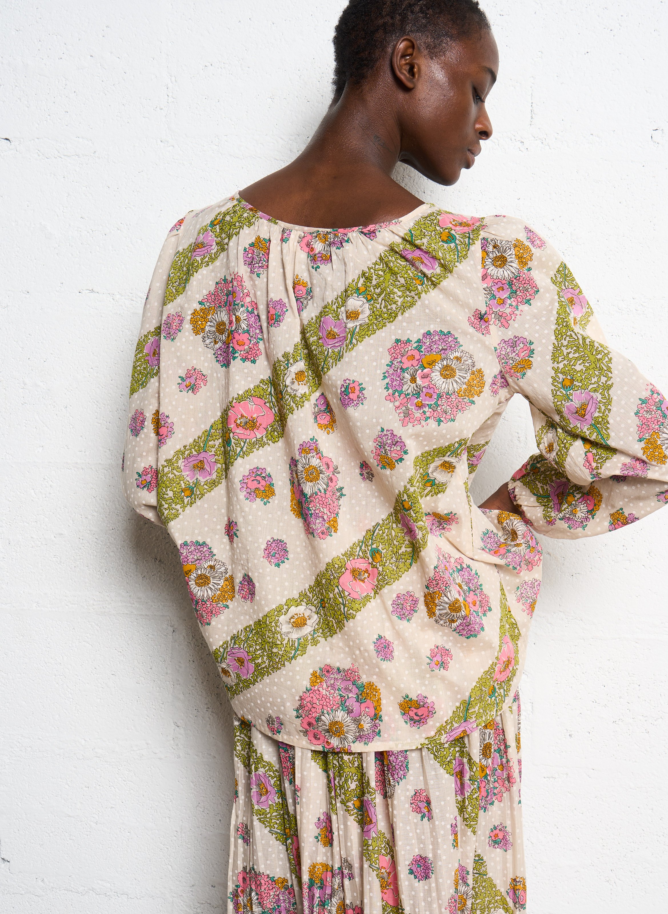 Cotton boat-neck blouse ANTIK BATIK Mehrfarbig