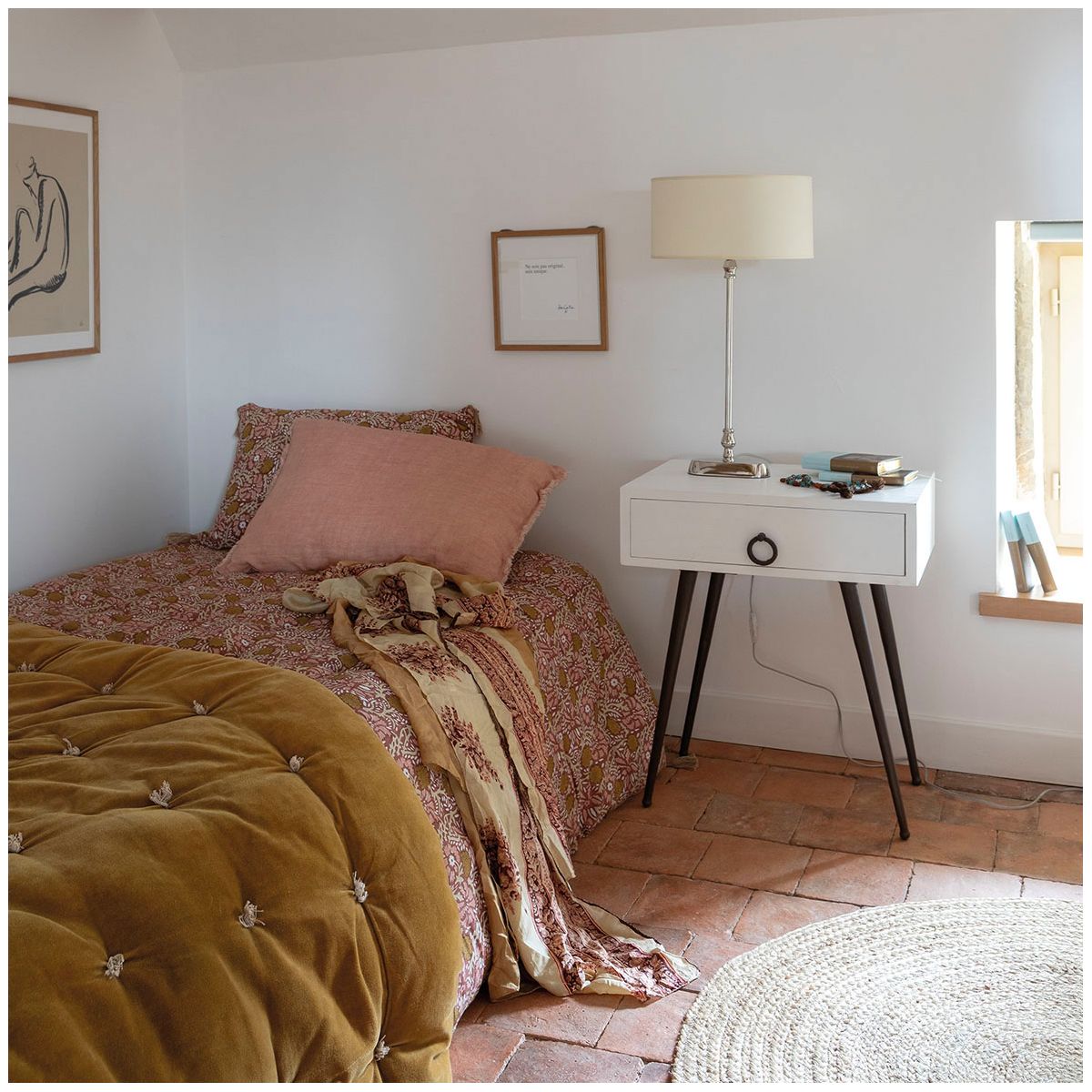 Futon safran en velours de coton BLANC D'IVOIRE Jaune