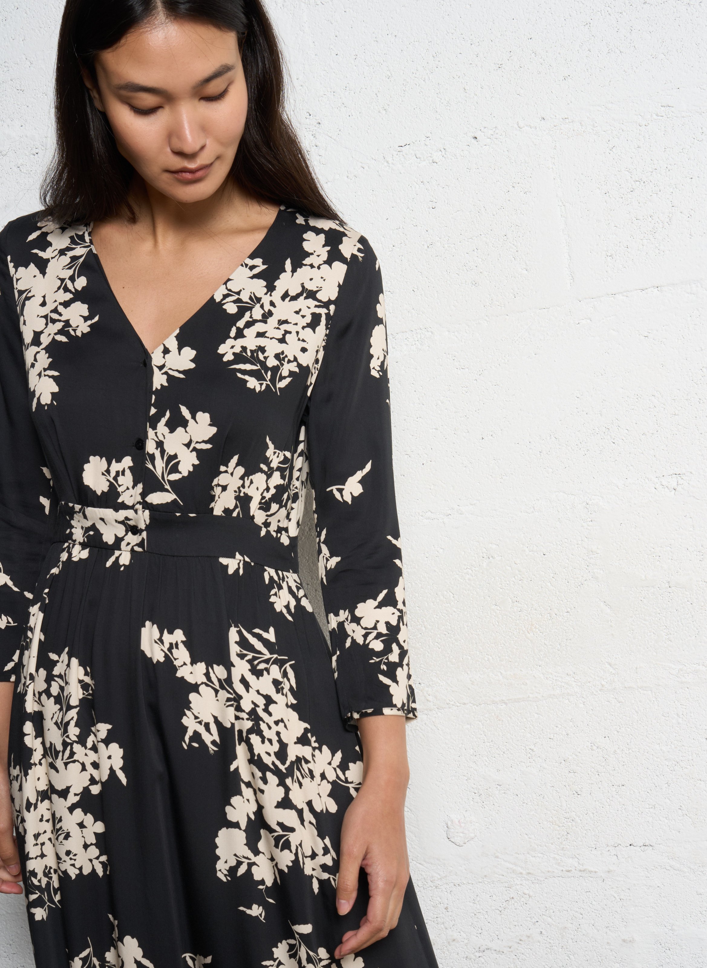 Robe longue col V imprimée ONE STEP Noir