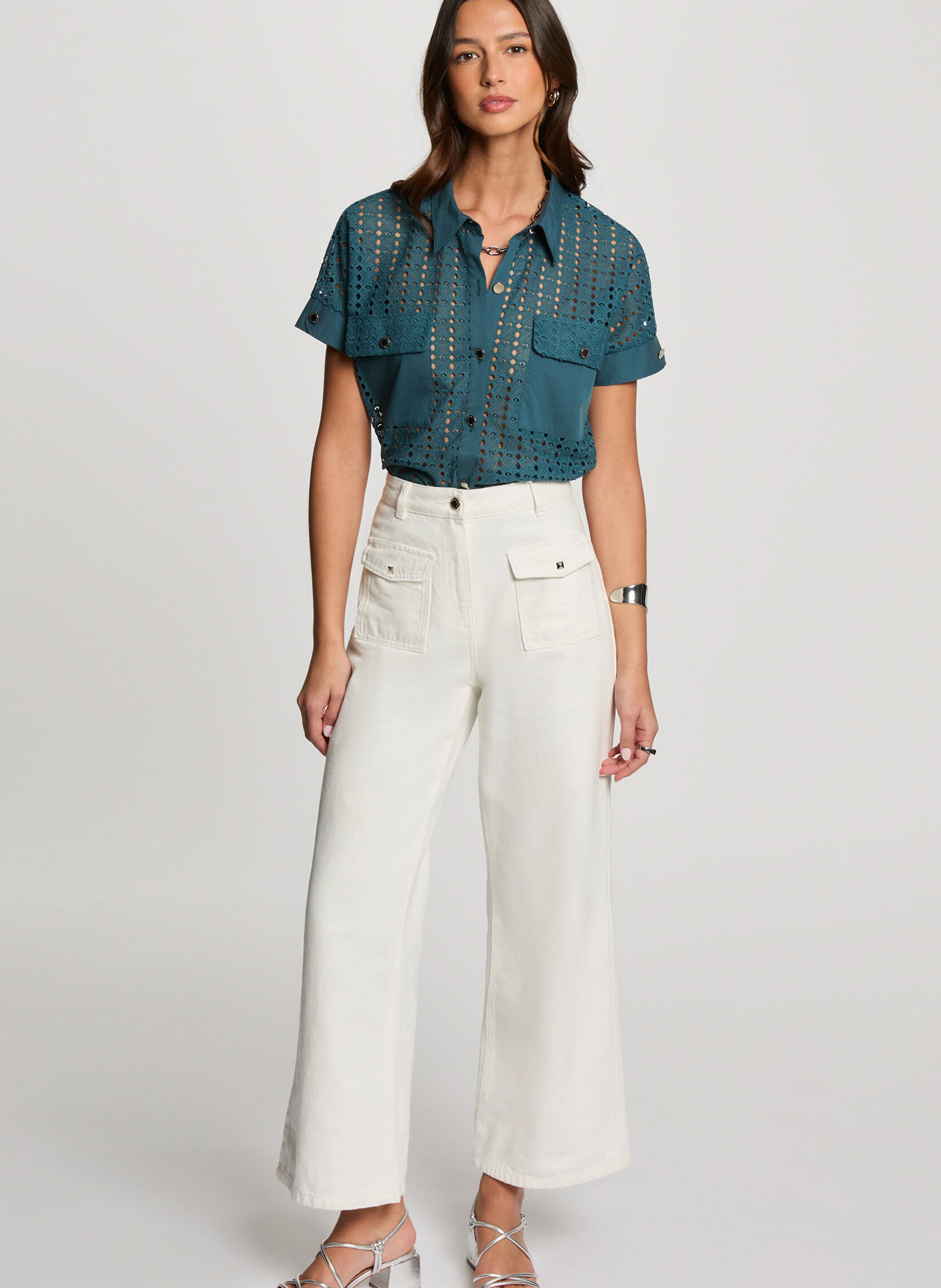 Chemise droite en guipure MORGAN Bleu