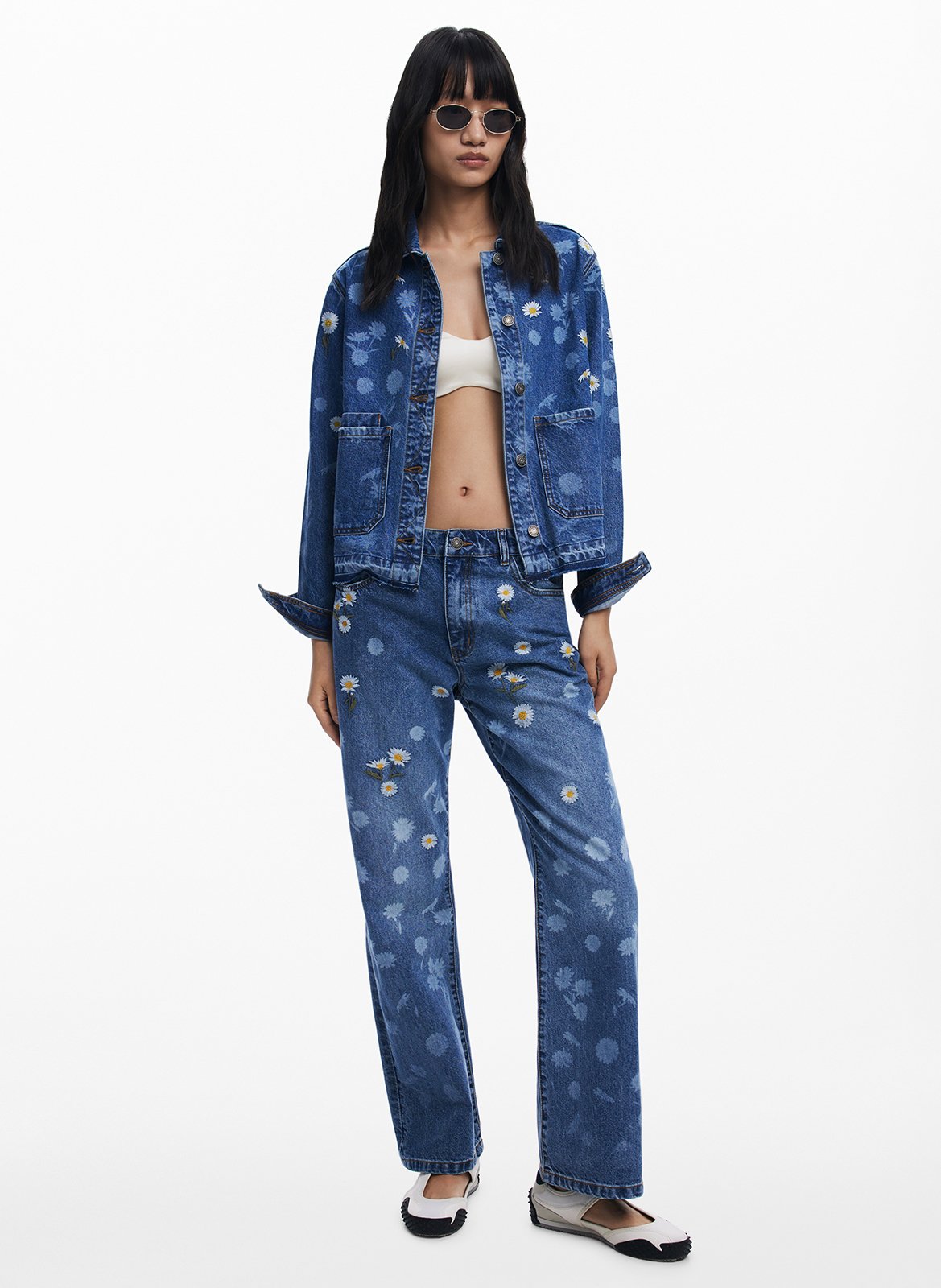 Veste col classique en denim de coton DESIGUAL Bleu