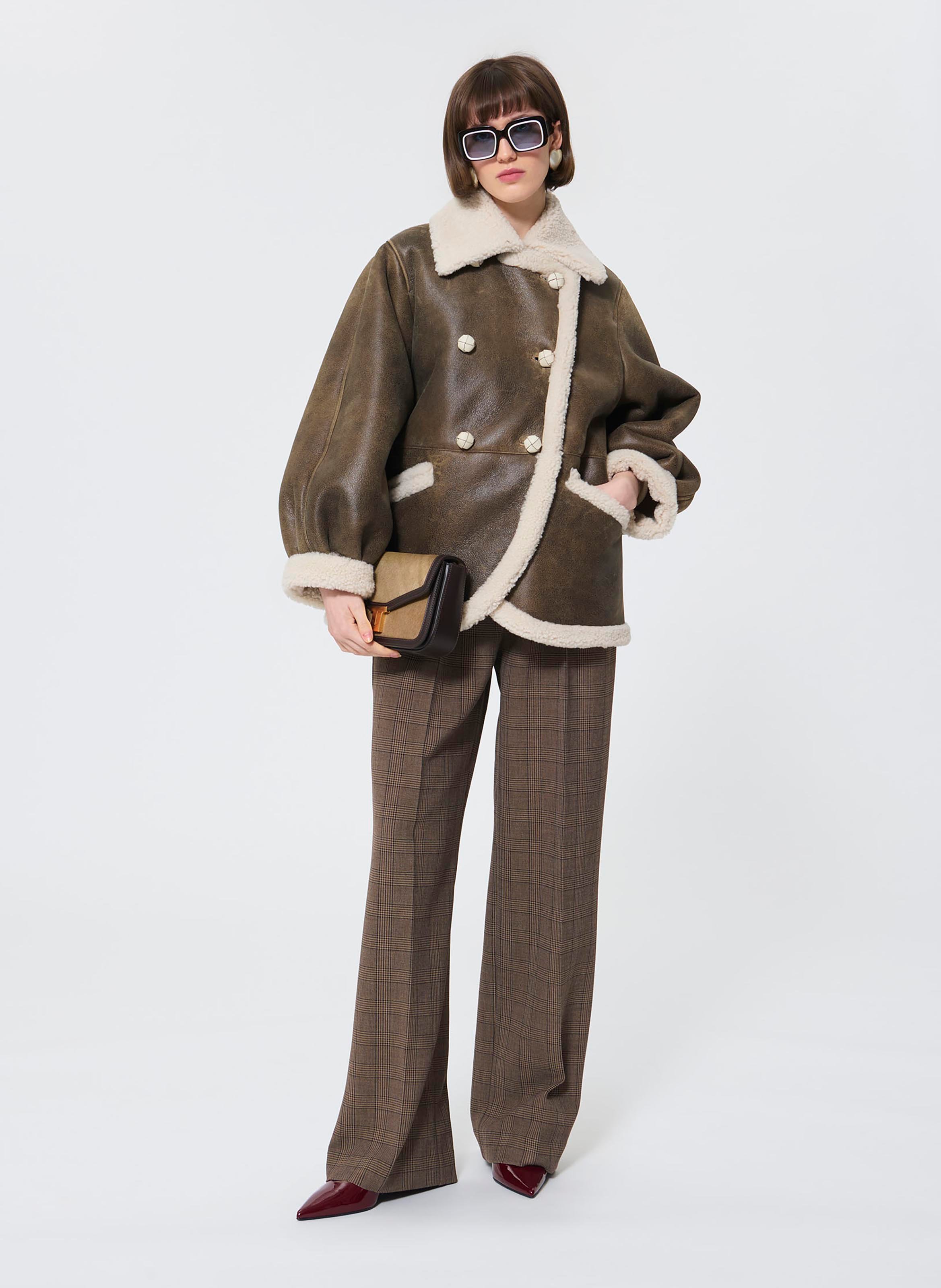 Oversized leather jacket TARA JARMON Brown