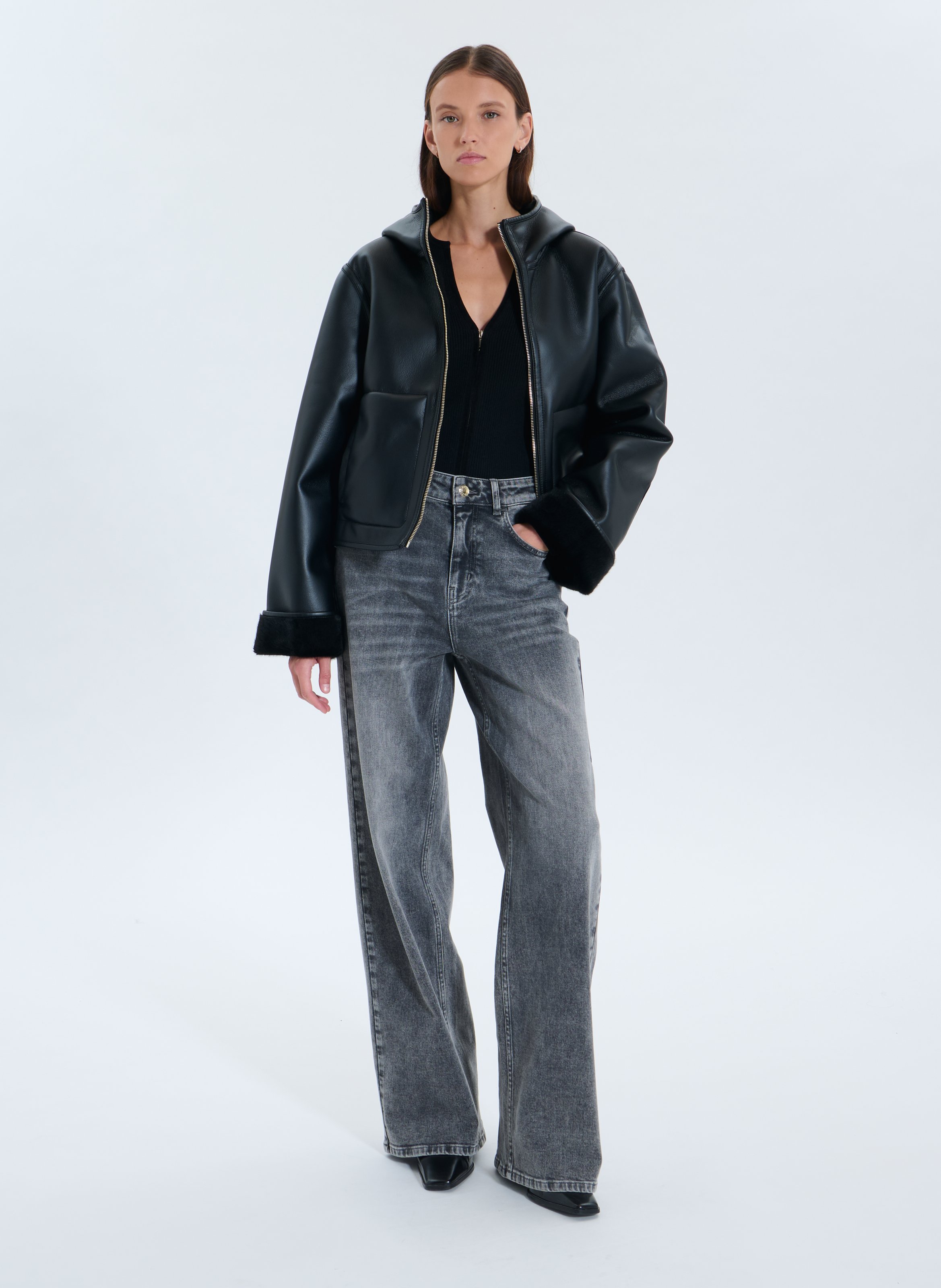 Short oversized hooded jacket ZAPA Black