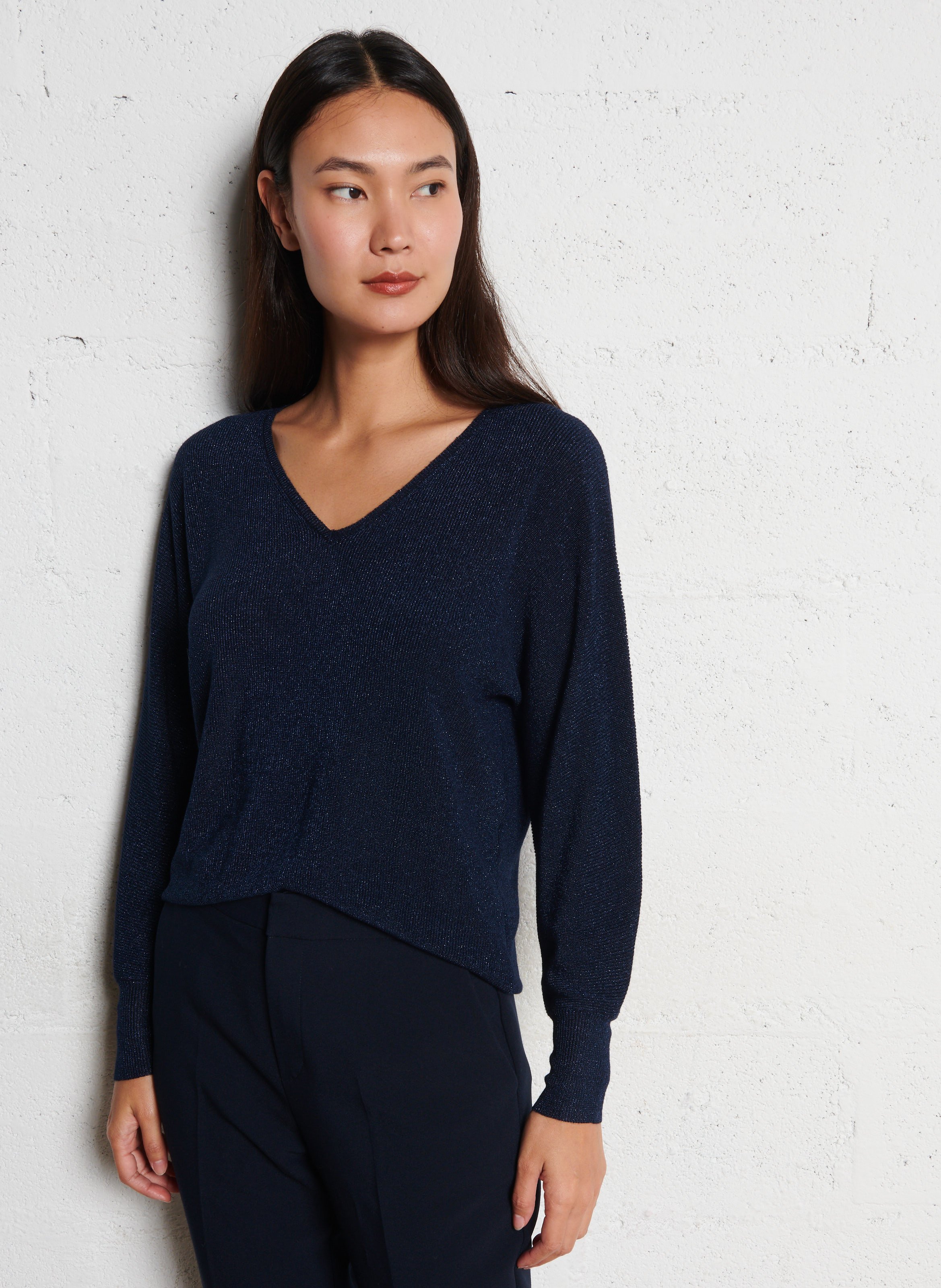 Pull ample pailleté manches chauve-souris  SUD EXPRESS Bleu