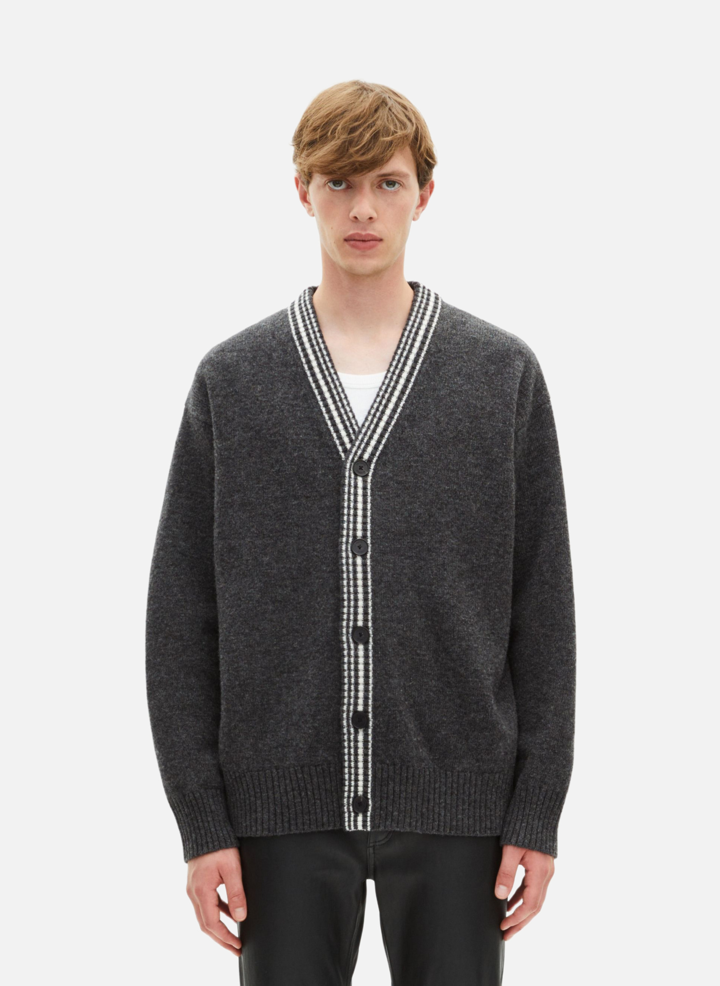 Wool cardigan with contrasted stripes THE KOOPLES Grey
