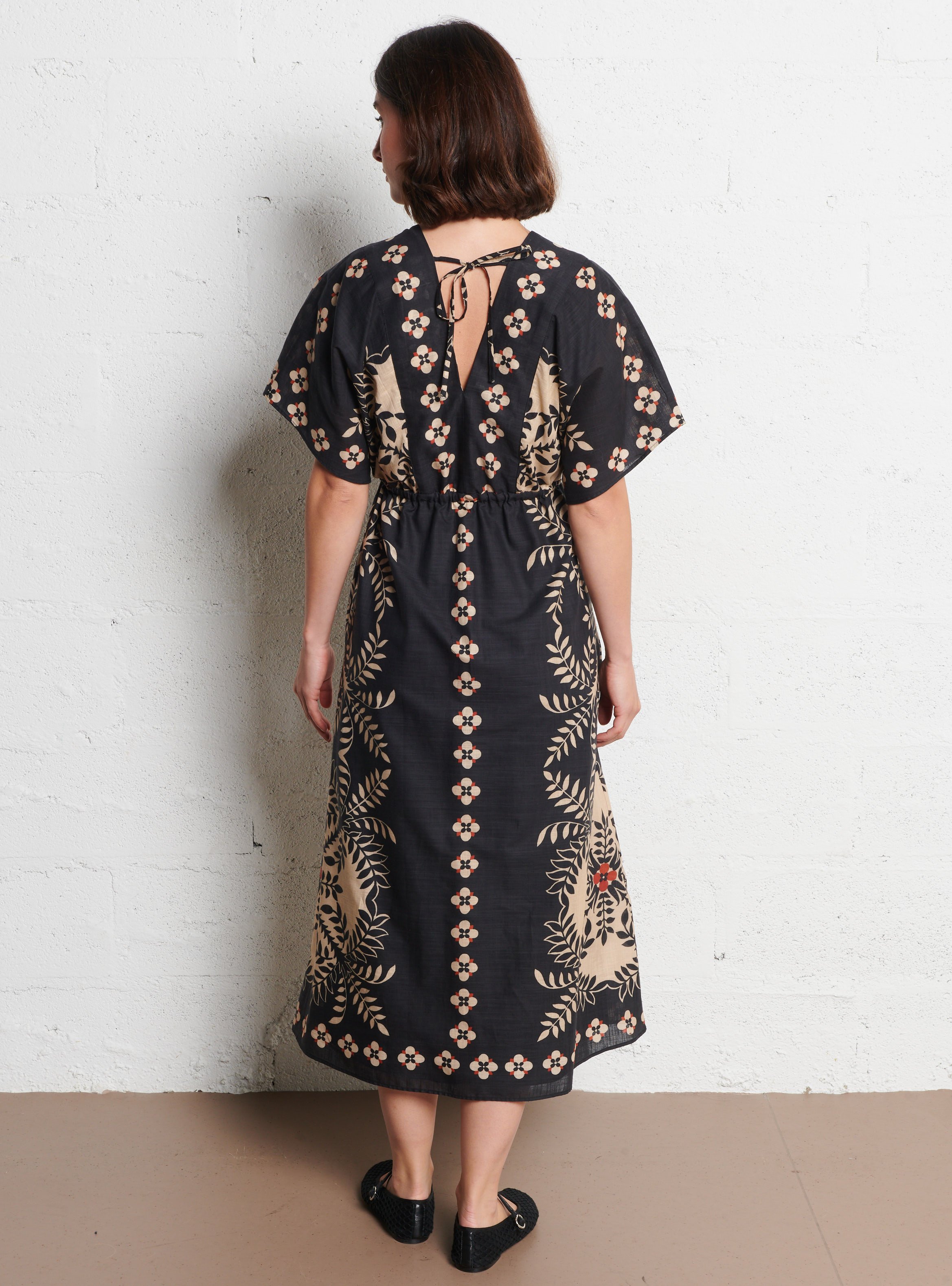 Robe midi cintrée à motif en coton SUD EXPRESS Noir