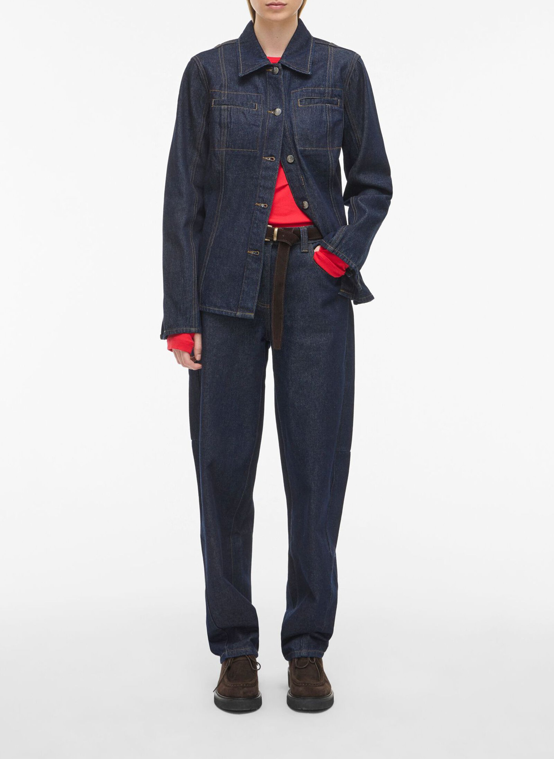 Jean barrel en coton mélangé ROUGE EDIT Bleu