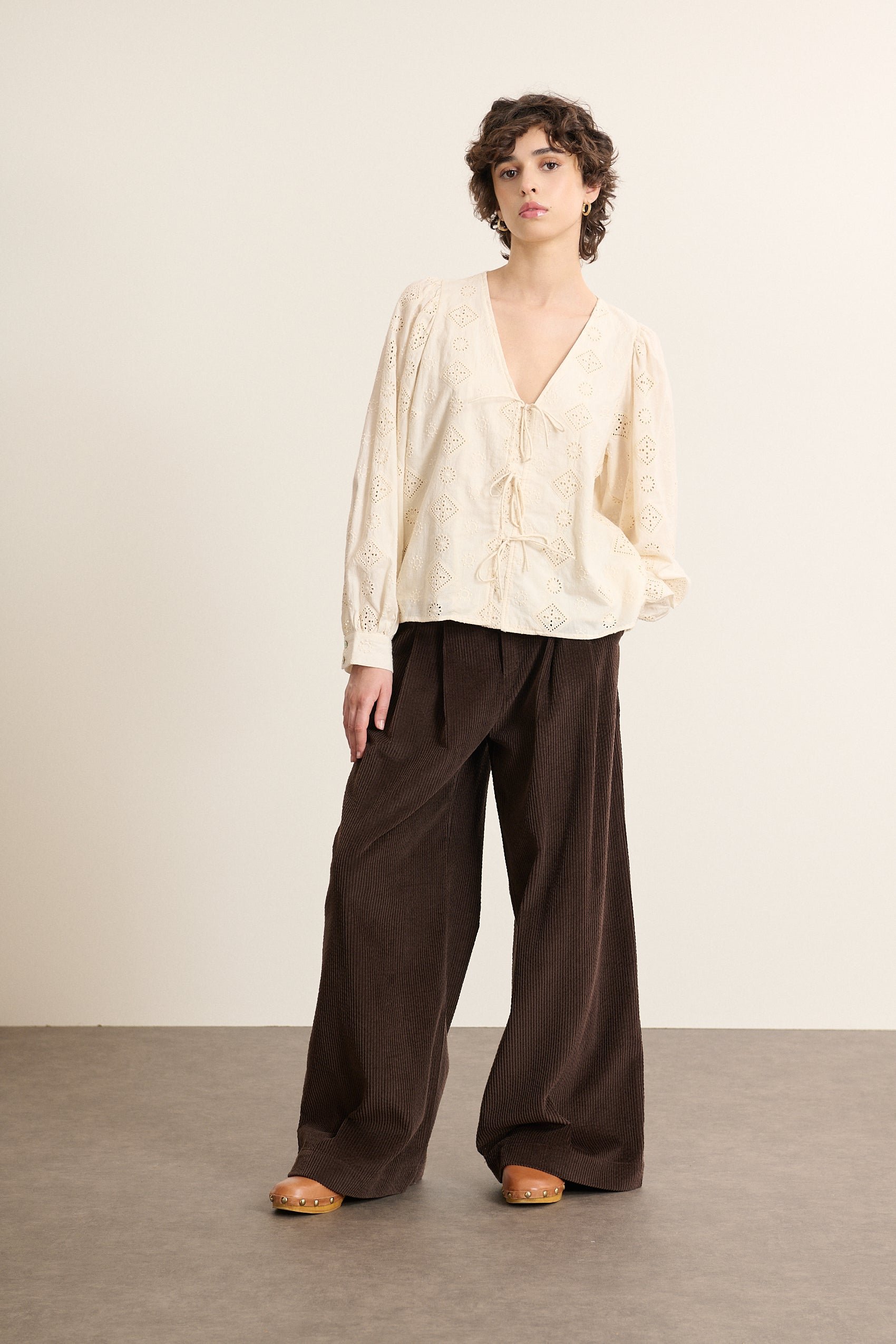 Long-sleeved blouse in broderie anglaise GARANCE PARIS White