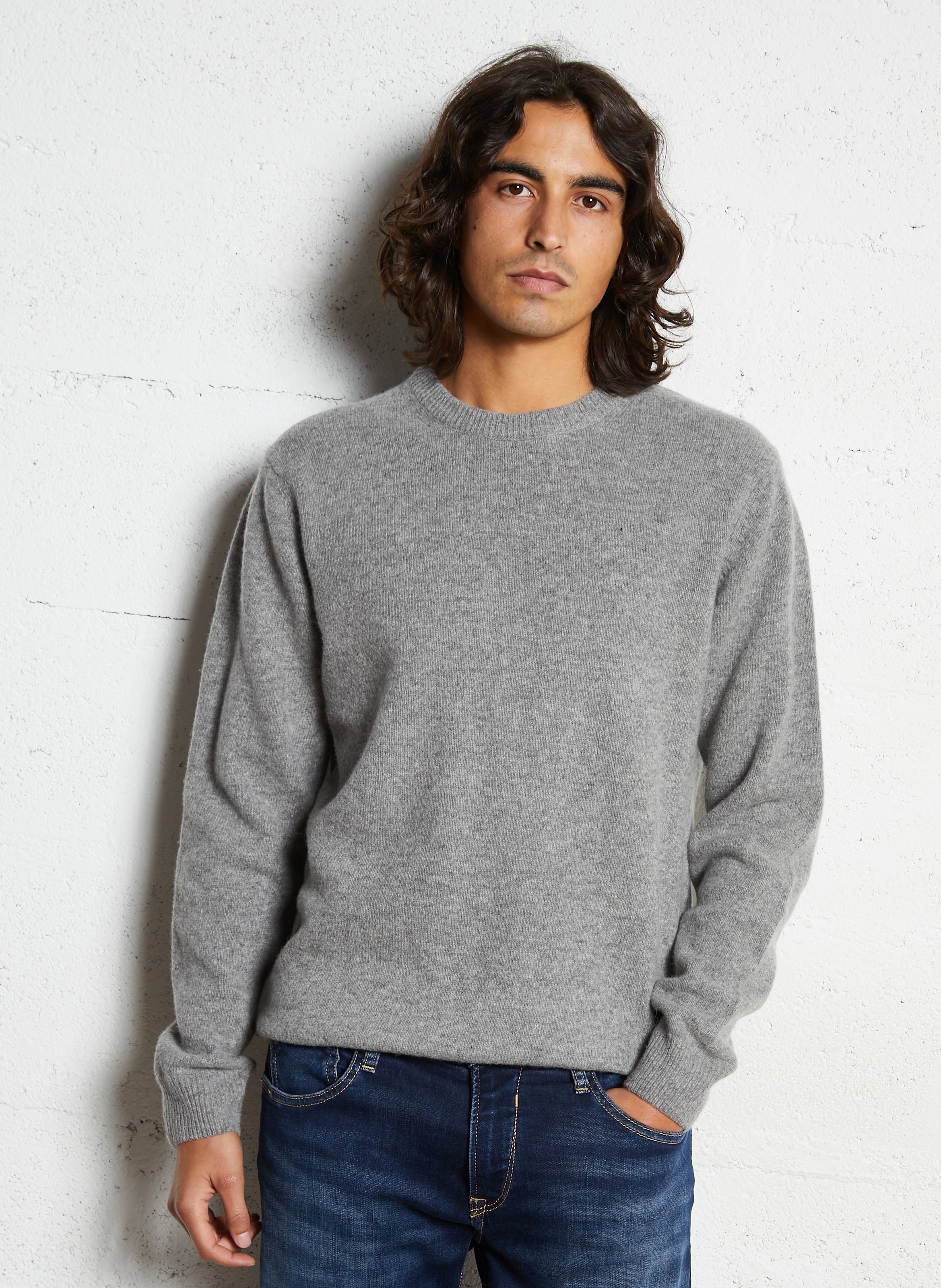 Effen trui van wolmix met lange mouwen en kant CASUAL FRIDAY Grijs