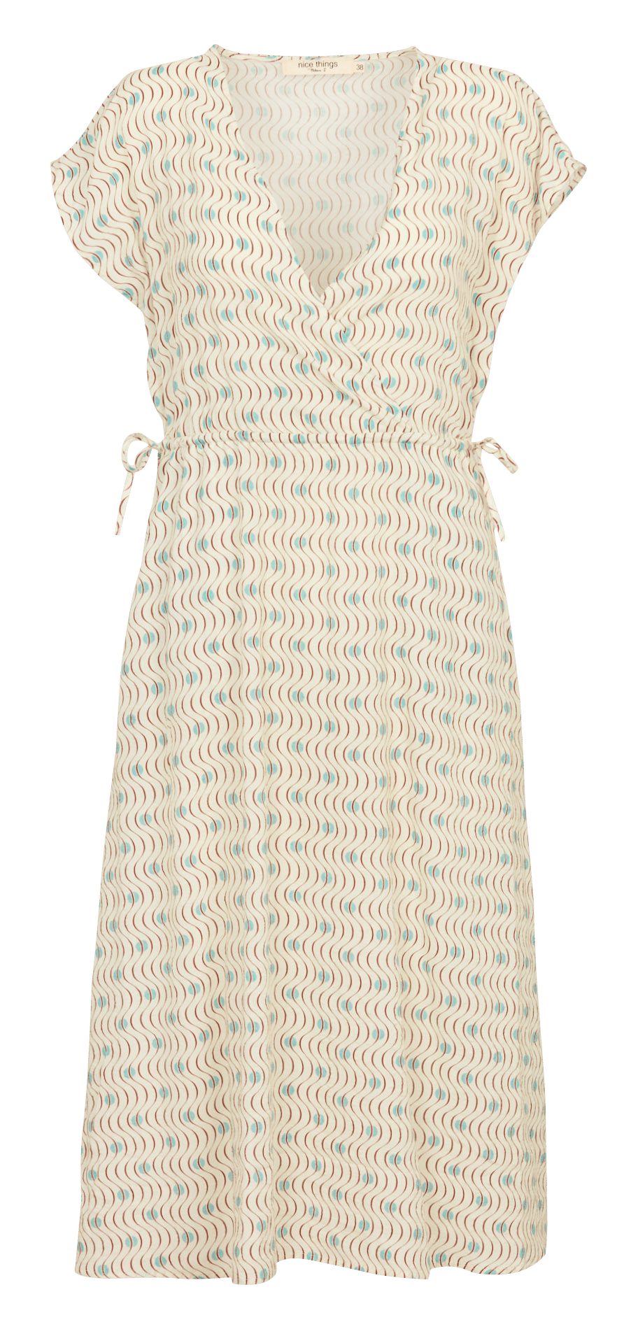 Halflange jurk met V-hals en print NICE THINGS Beige